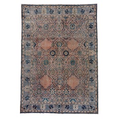 Fein gewebter antiker türkischer Sivas-Teppich, Allover-Feld, königsblaue und rosa Palette