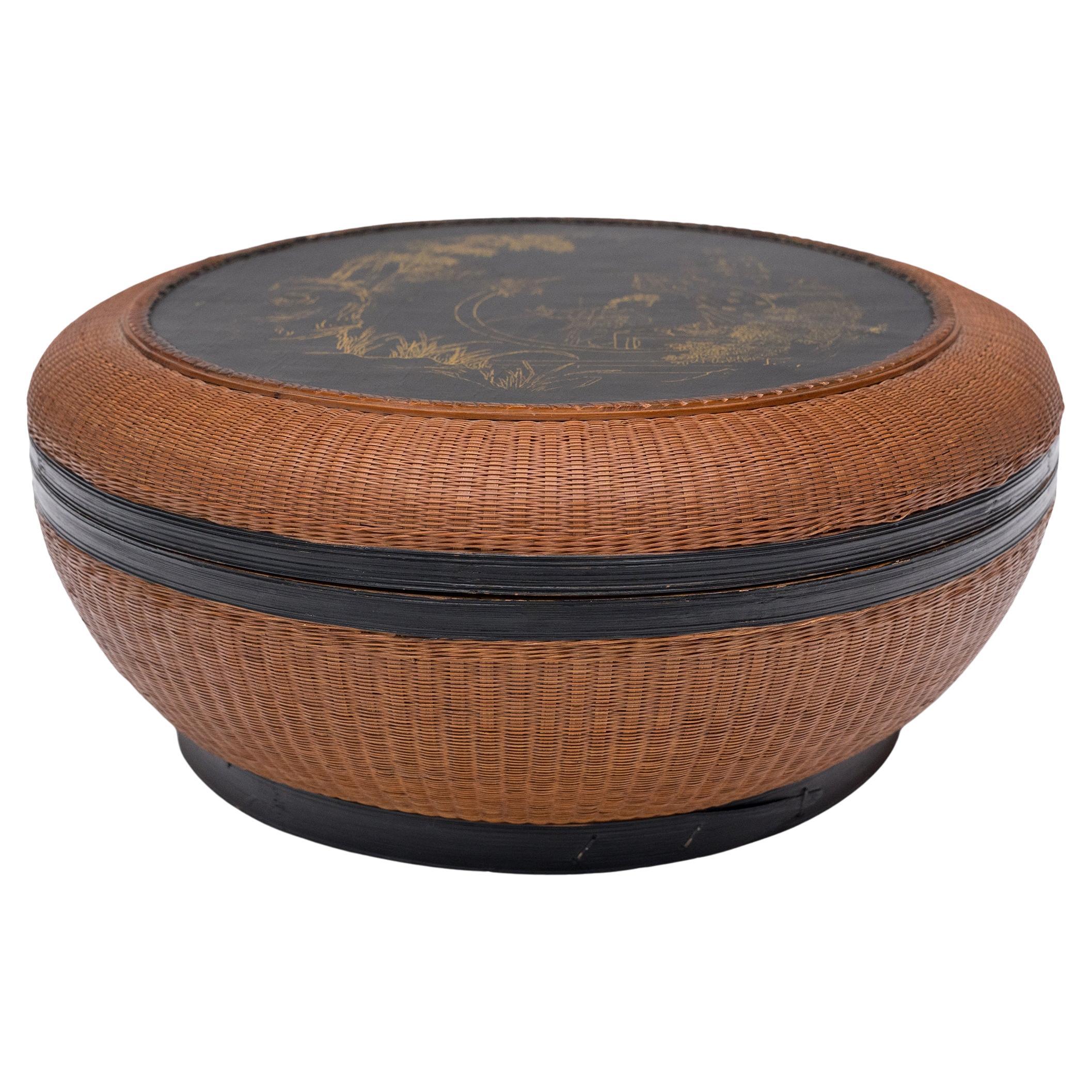 Boîte à couture chinoise finement tissée, c. 1875 en vente