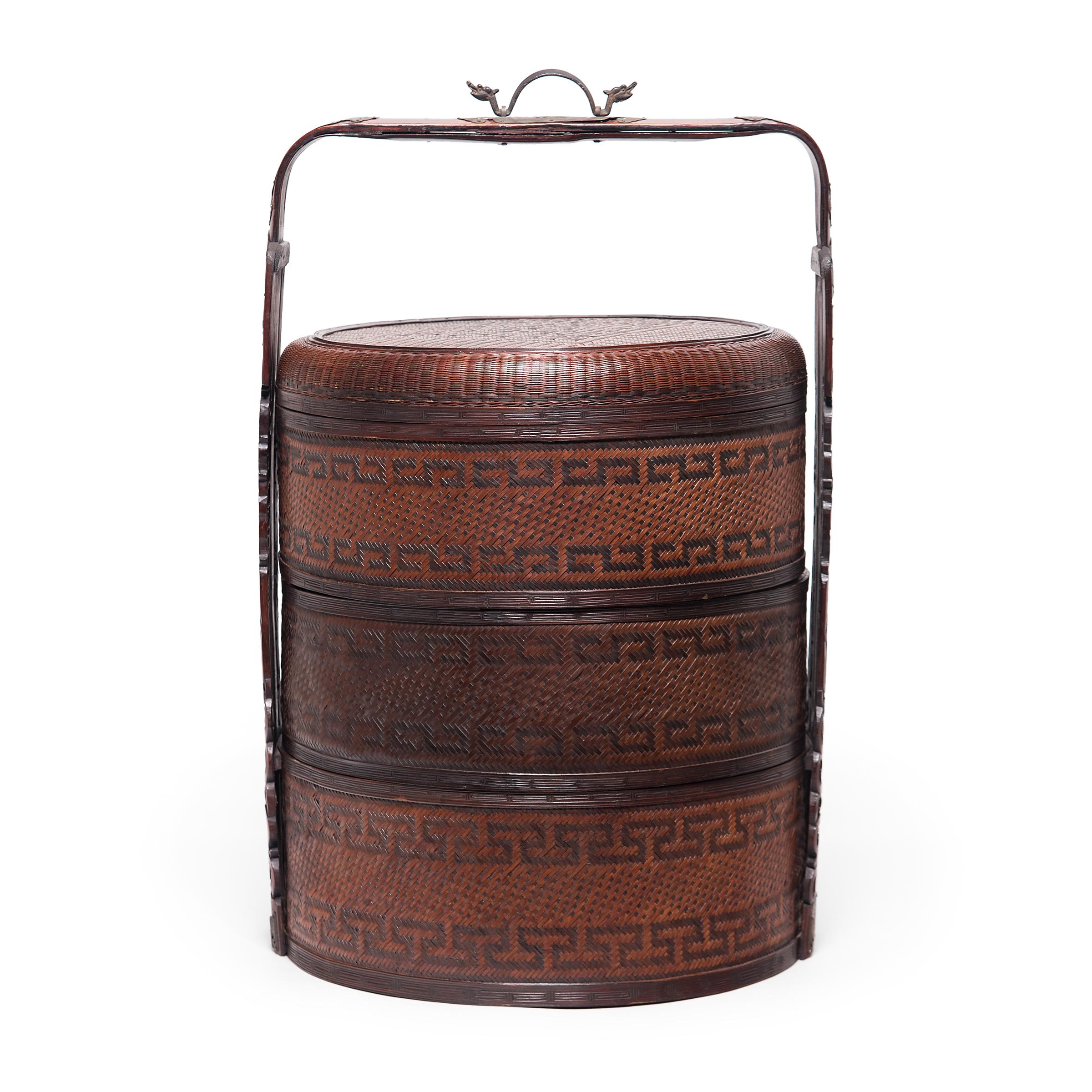 Carved Finely Woven Chinese Stacking Box, circa 1900