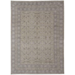 Finely Woven Khotan Rug with All-Over Geometric Pattern in Soft Yellow & Gray