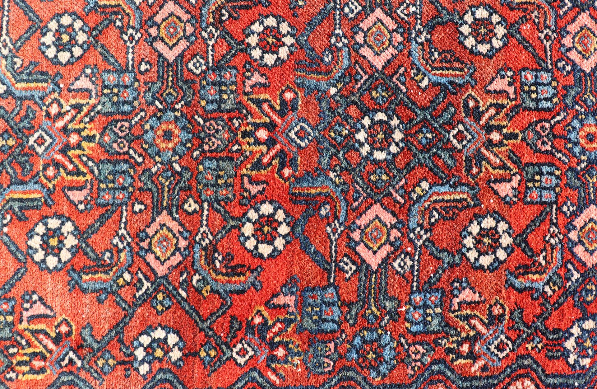 Finely Woven Large Antique Persian Gallery Rug in Rich Blue, Brick Red For Sale 6