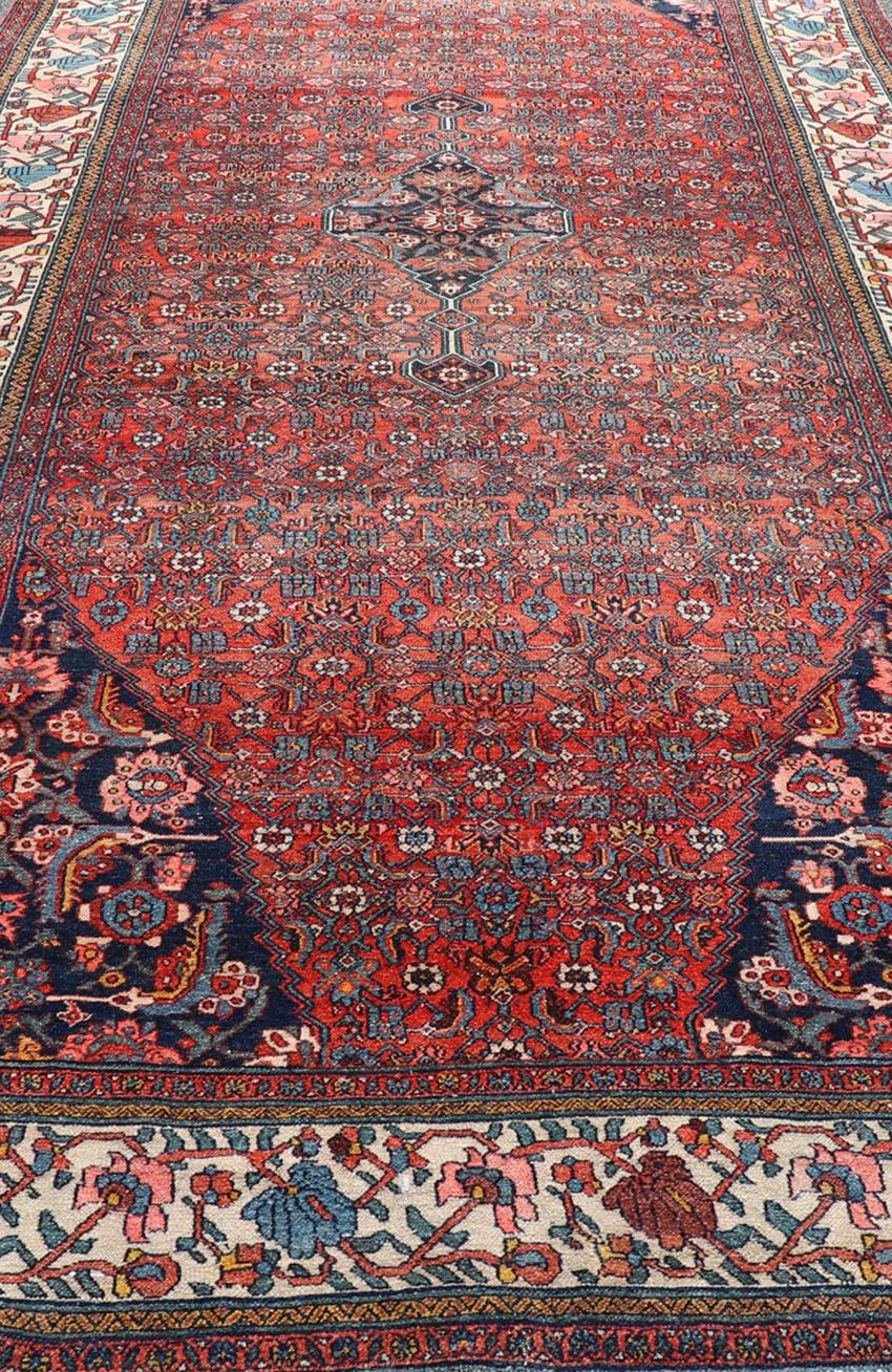 Finely Woven Large Antique Persian Gallery Rug in Rich Blue, Brick Red For Sale 10