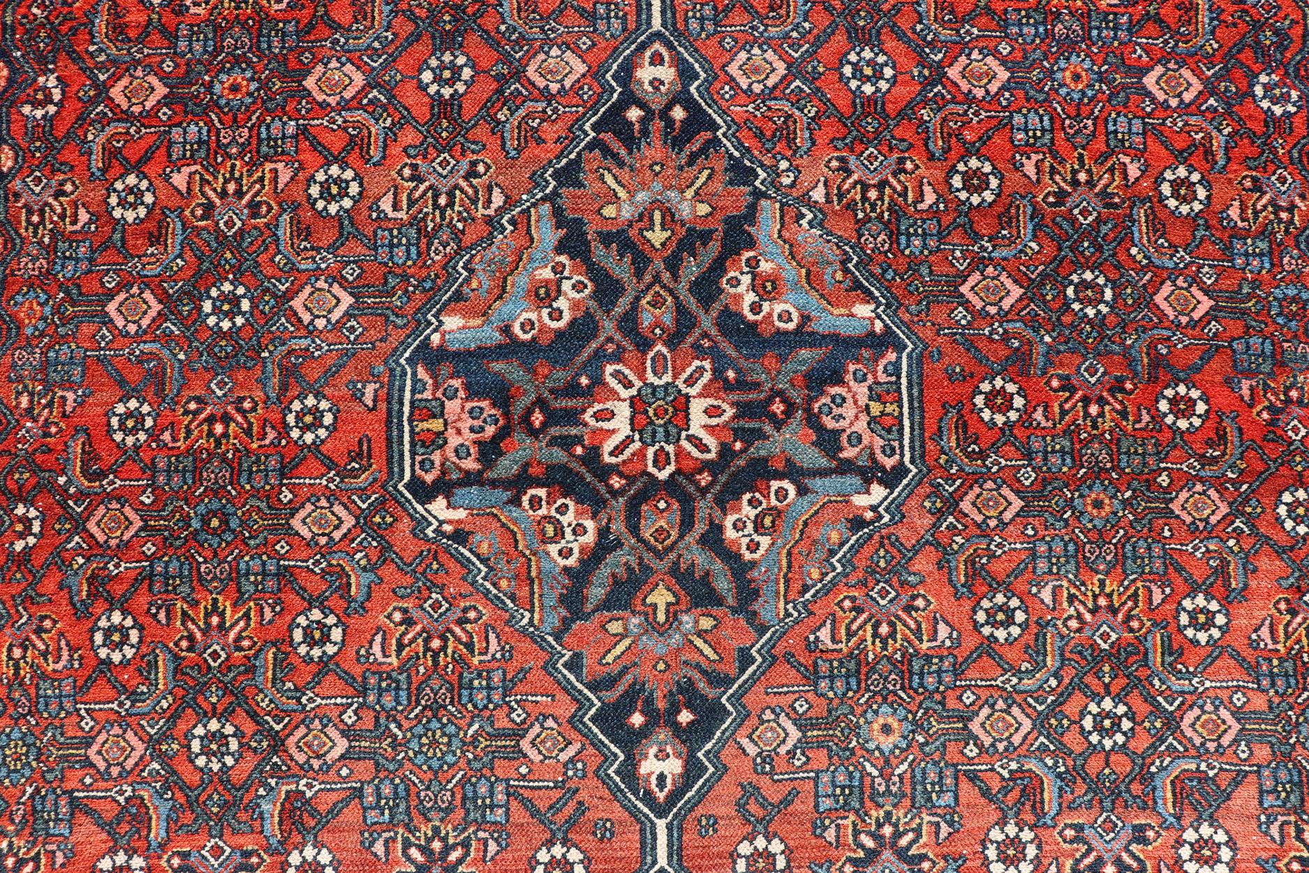 Finely Woven Large Antique Persian Gallery Rug in Rich Blue, Brick Red For Sale 13
