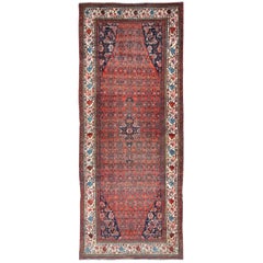 Finely Woven Large Antique Persian Gallery Rug in Rich Blue, Brick Red