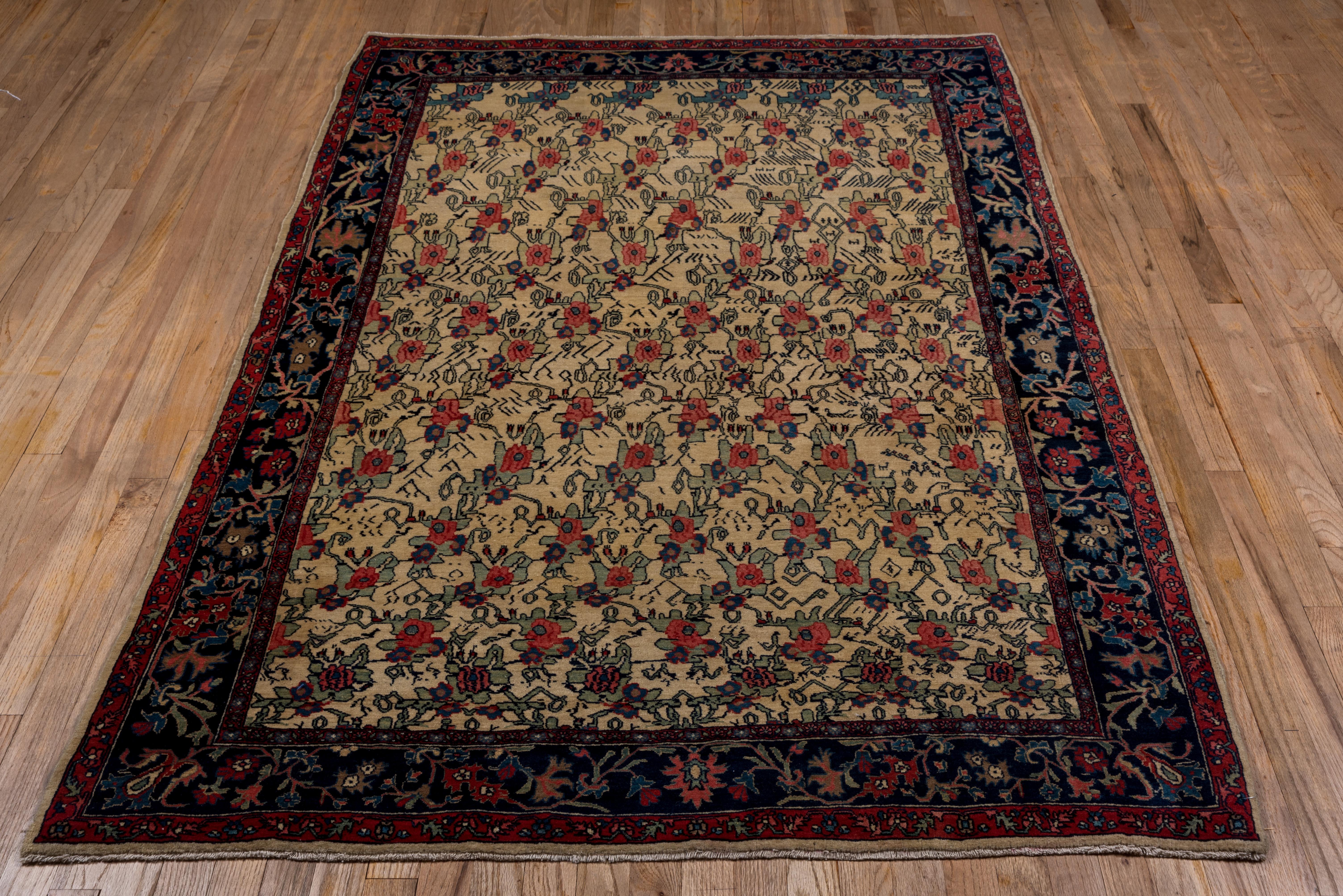 Tribal Finely Woven Persian Bidjar Rug, Allover Floral Field, circa 1920s For Sale