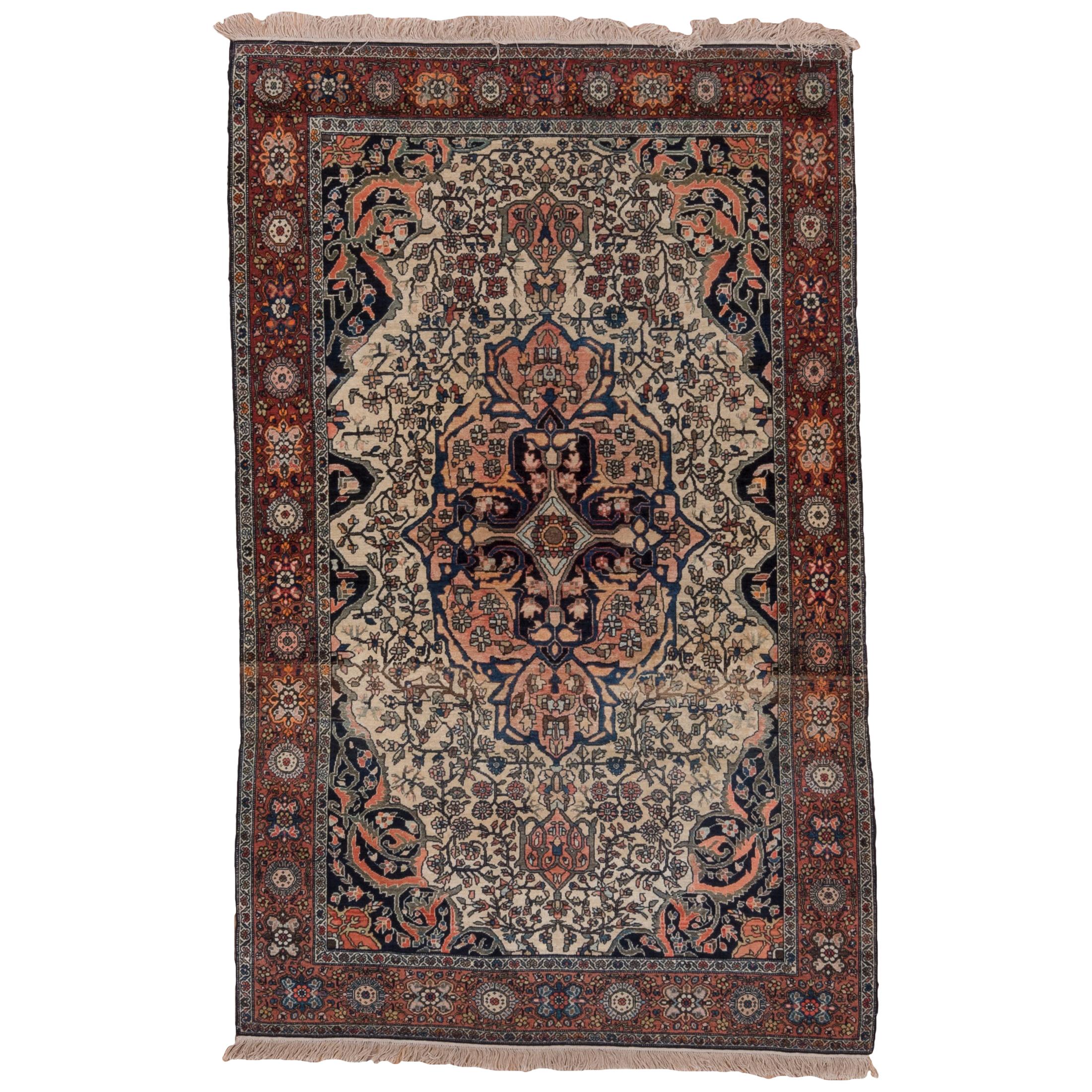 Finely Woven Persian Farahan Sarouk Rug, Ivory Field with Coral Accents