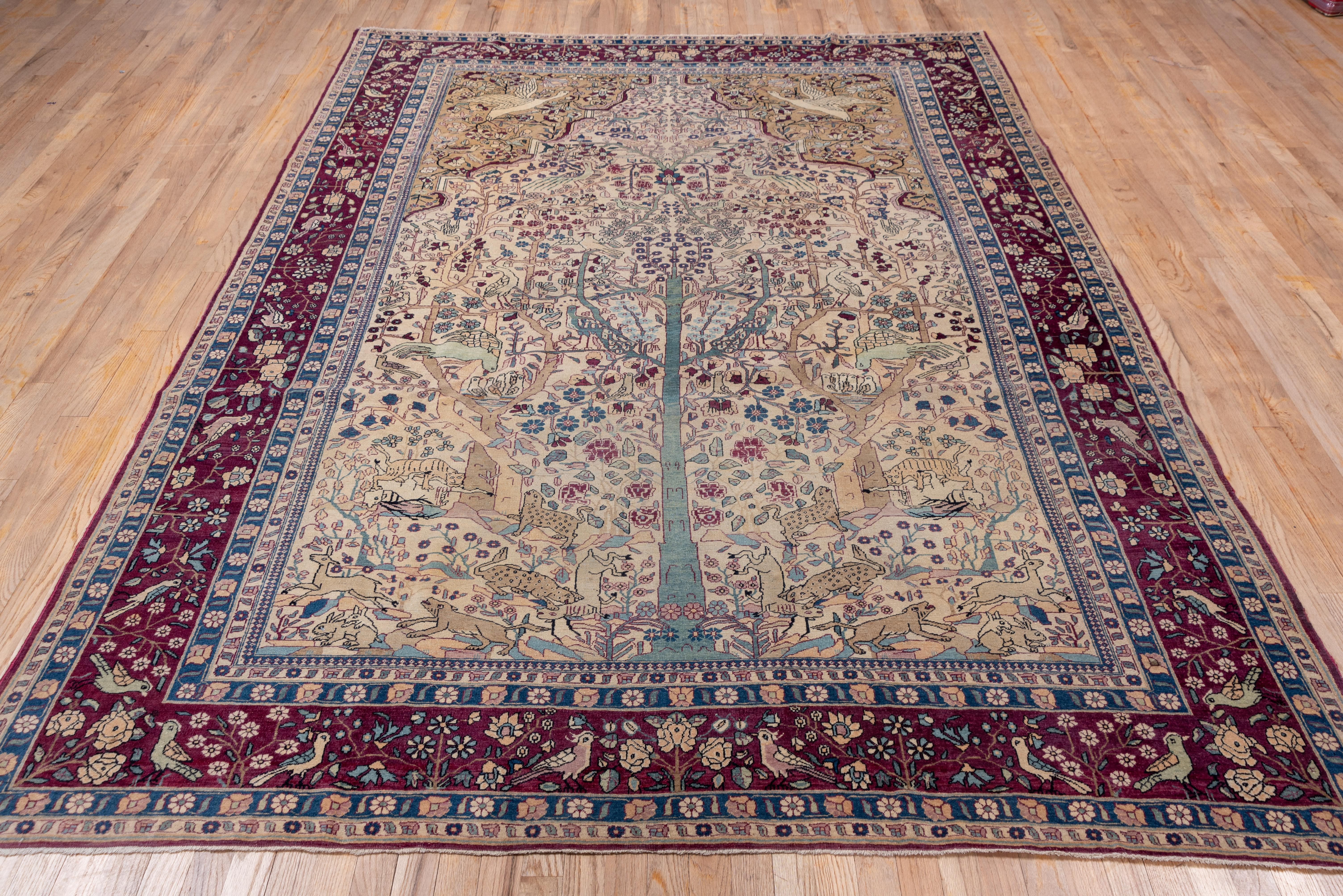 Finely Woven Persian Tehran Rug, Tree of Life Design, Ivory Field In Good Condition For Sale In New York, NY