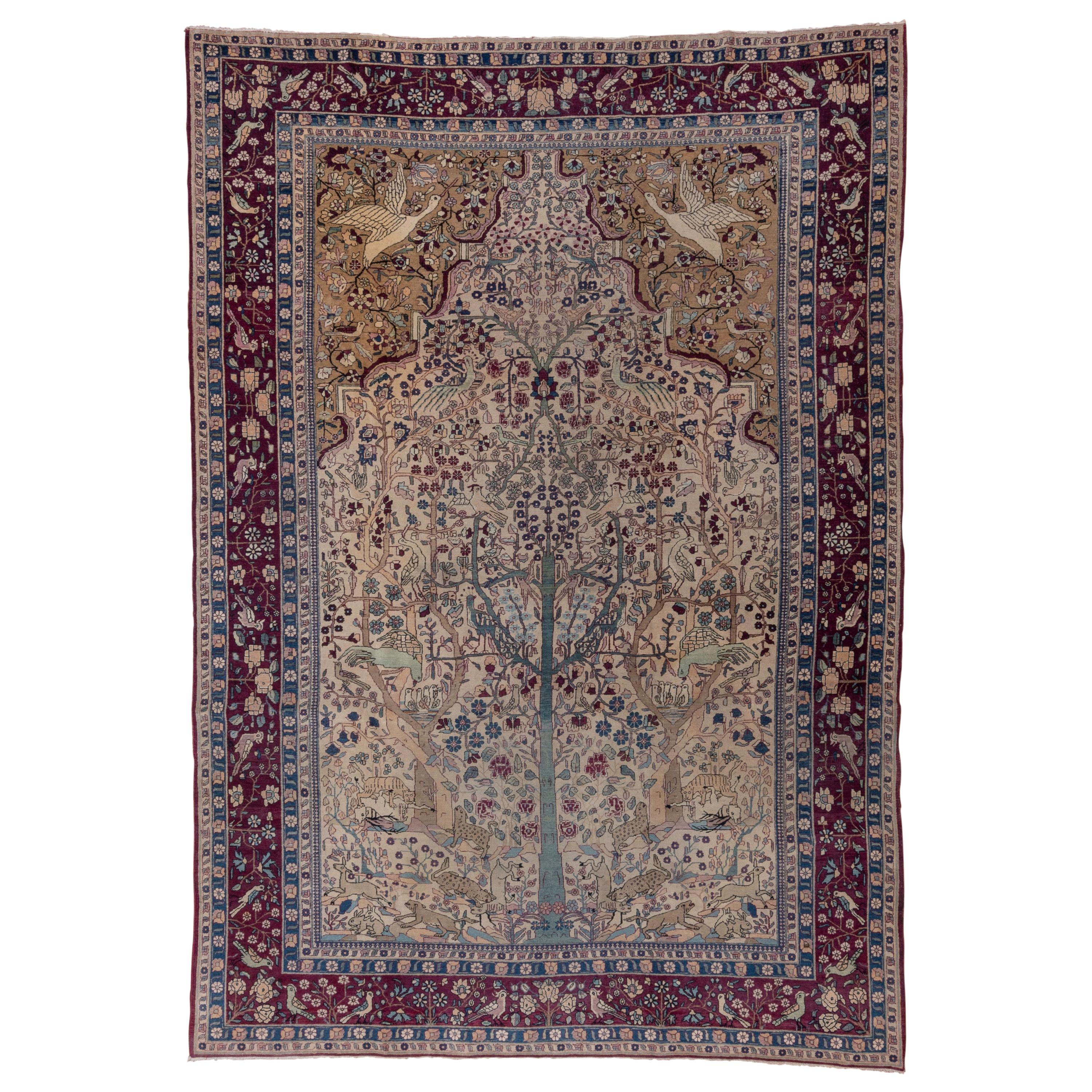 Finely Woven Persian Tehran Rug, Tree of Life Design, Ivory Field For Sale