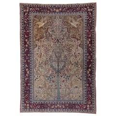 Finely Woven Persian Tehran Rug, Tree of Life Design, Ivory Field