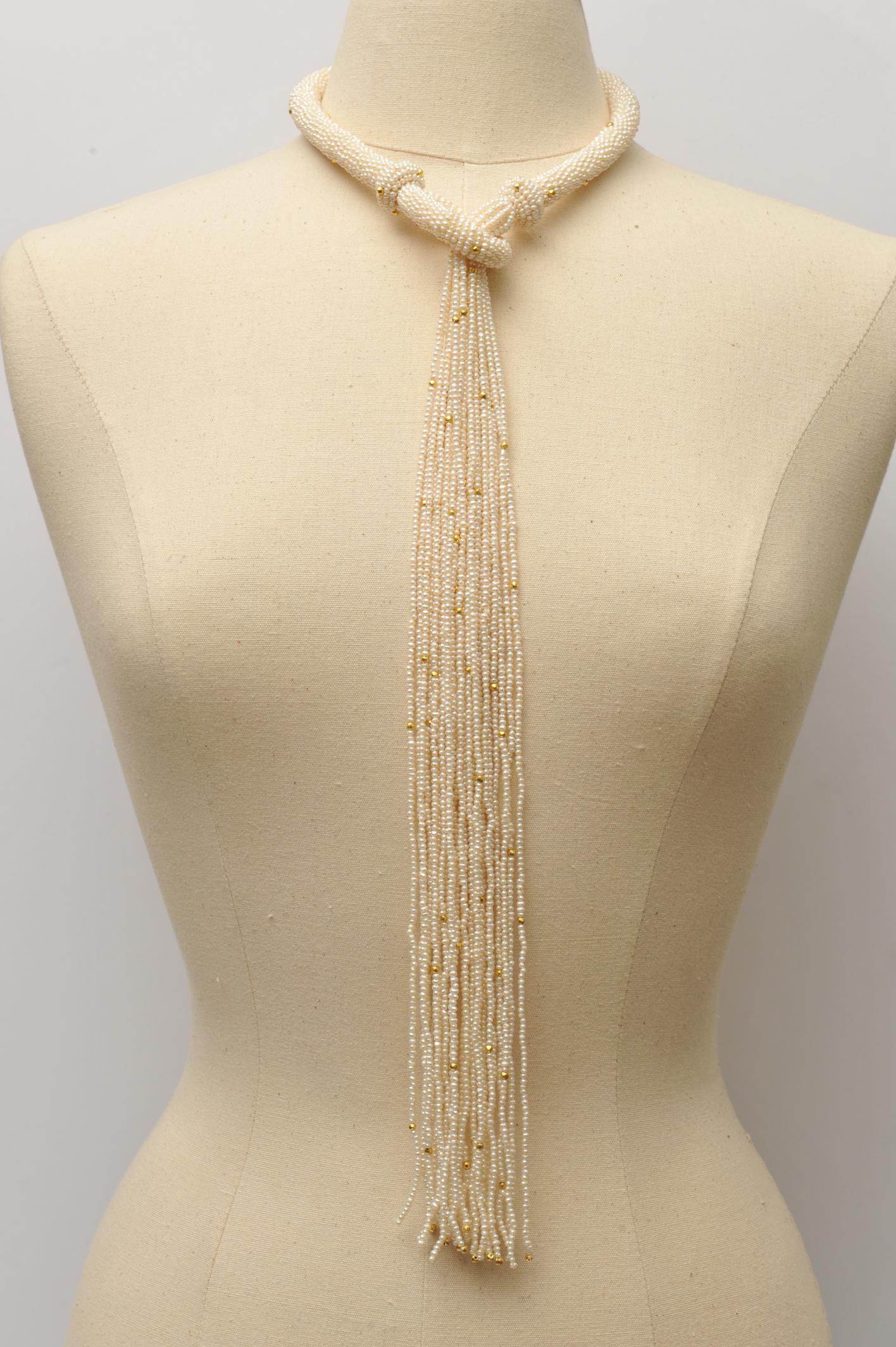 Women's or Men's Finely Woven Seed Pearl Gold Lariat