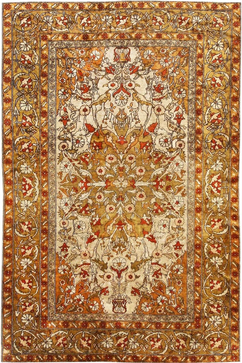Beautiful and Finely Woven Small Scatter Size Antique Turkish Silk Rug, Country Of Origin: Turkey, Circa Date: Turn of the 20th Century