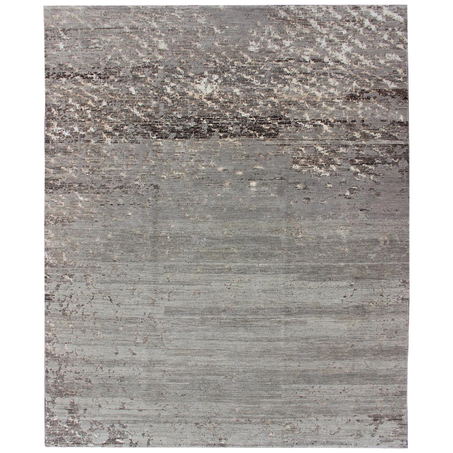 Finely Woven Wool and Silk Modern Rug from Nepal by Keivan Woven Arts