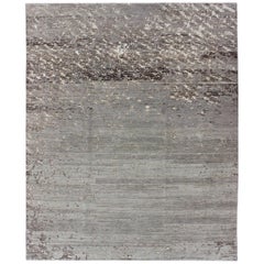Used Finely Woven Wool and Silk Modern Rug from Nepal in Neutral Taupe, Gray & Silver