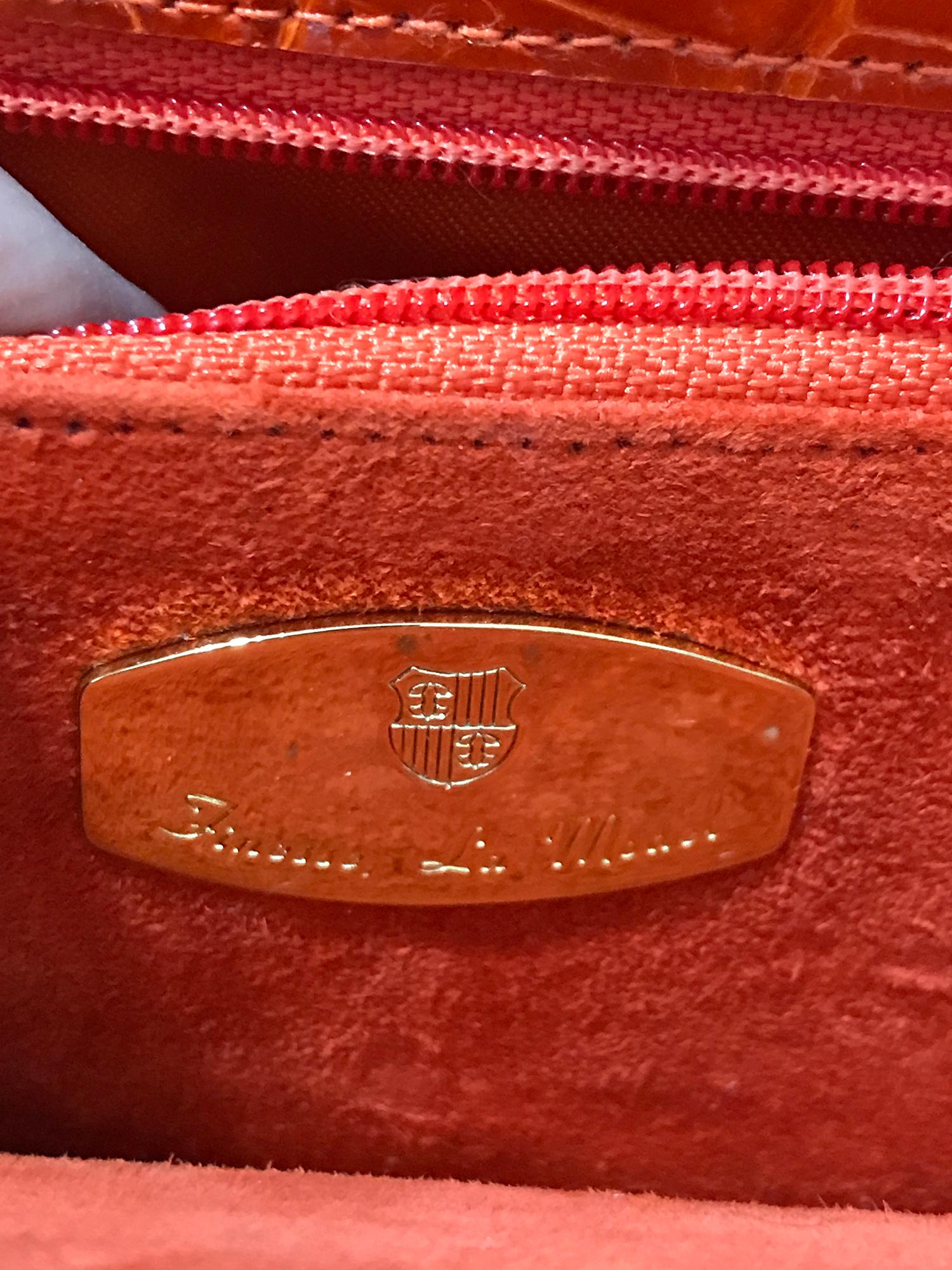 Finesse La Model Glazed Orange Alligator Clutch Handbag 2