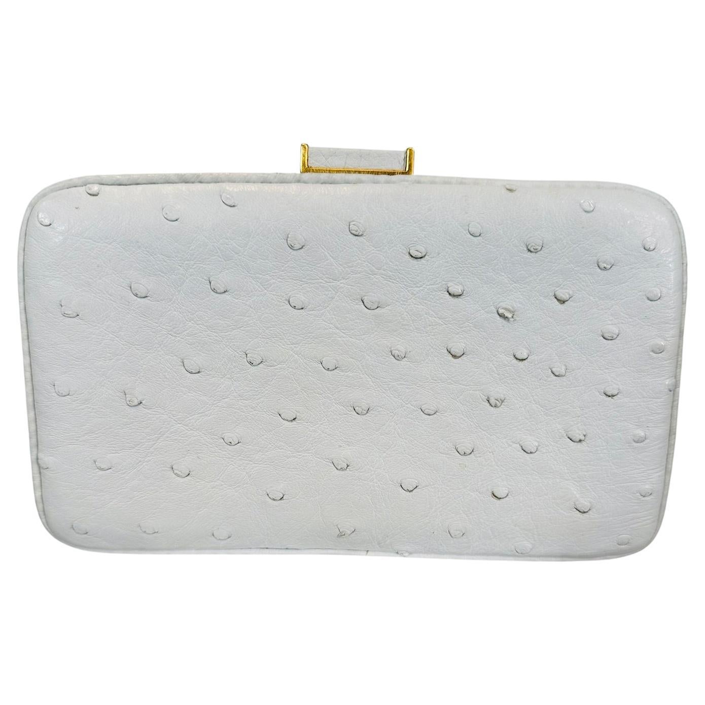 Finesse La Model White Ostrich Clutch Bag with Matte Gold Hardware 1990s For Sale
