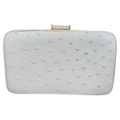 Finesse La Model White Ostrich Clutch Bag with Matte Gold Hardware 1990s