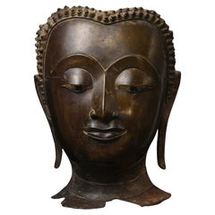 Finest 15thC Thai Bronze Buddha Head, Cast at a High-Level or Royal Foundry