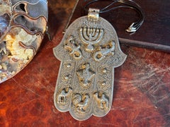 Finest 19th Century Antique Silver Hanukkah Hamsa Talisman From Morocco