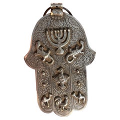 Finest 19th Century Antique Silver Hanukkah Hamsa Talisman From Morocco