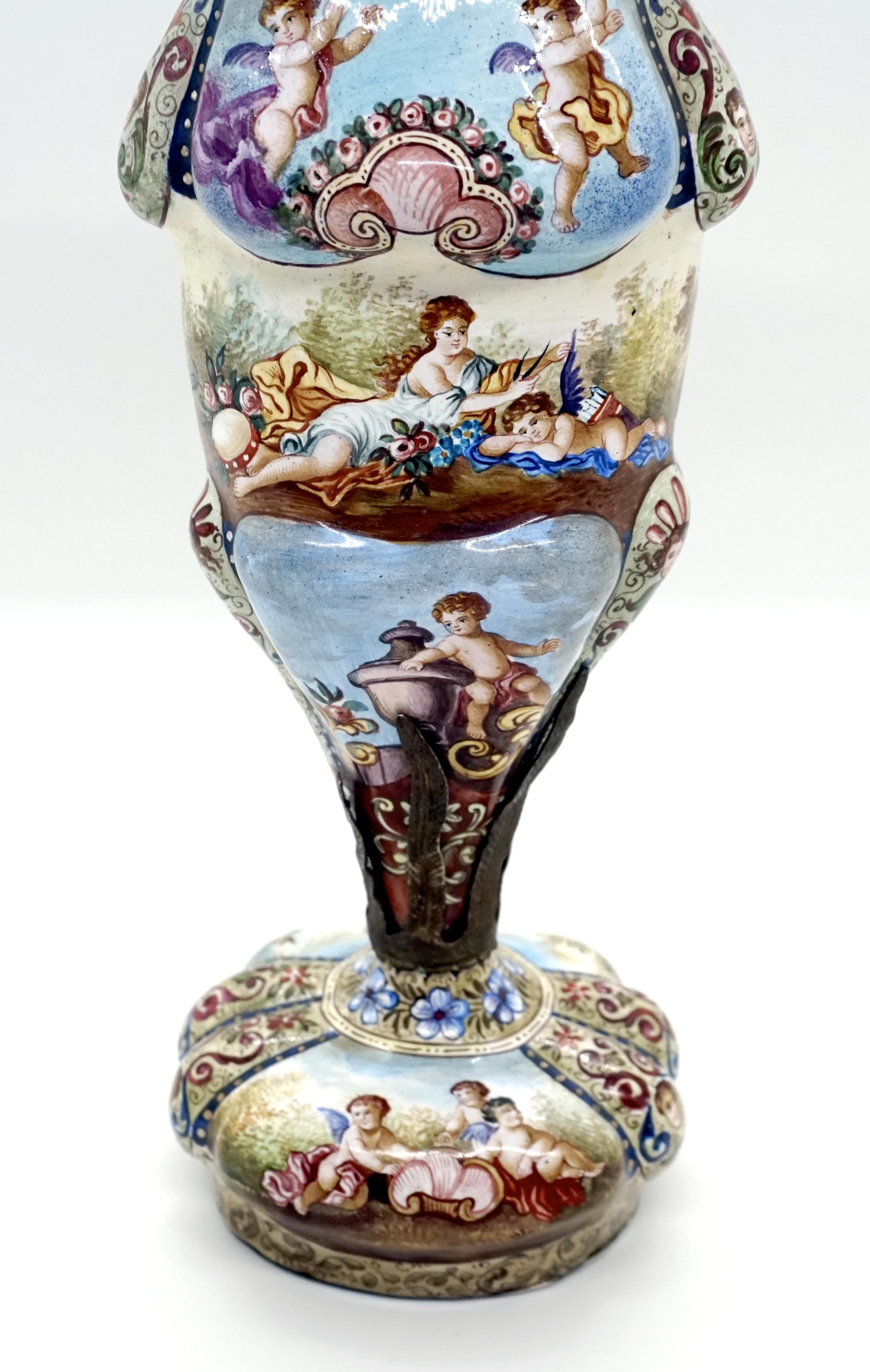 Mid-19th Century Finest 19th Century Viennese Enamel Amphora with Cupids and Antique Scenes