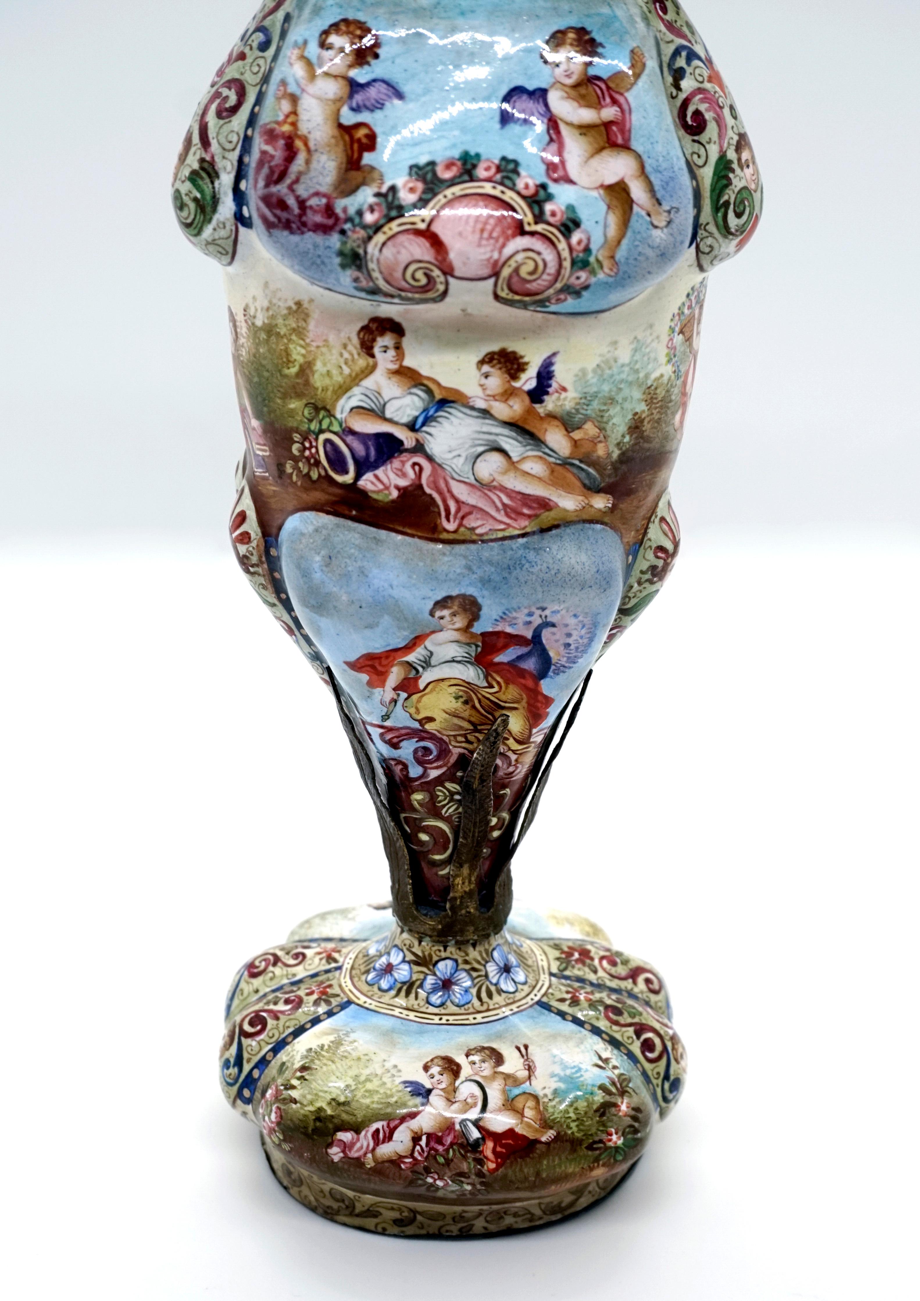 Finest 19th Century Viennese Enamel Amphora with Cupids and Antique Scenes 1