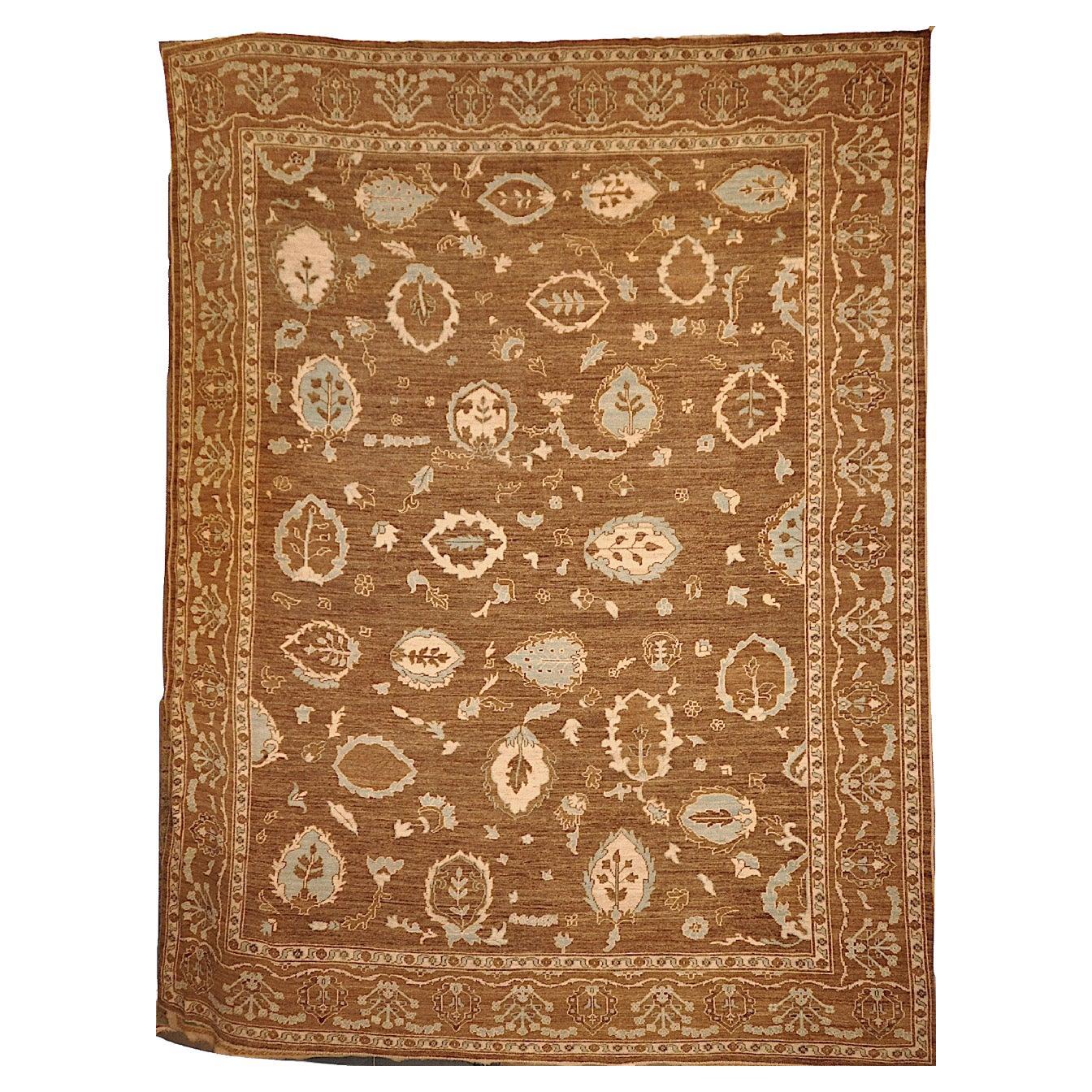 Feinster Angora-Oushak-Teppich in weichen Neutraltönen - handgeknüpfte Wolle im Angebot