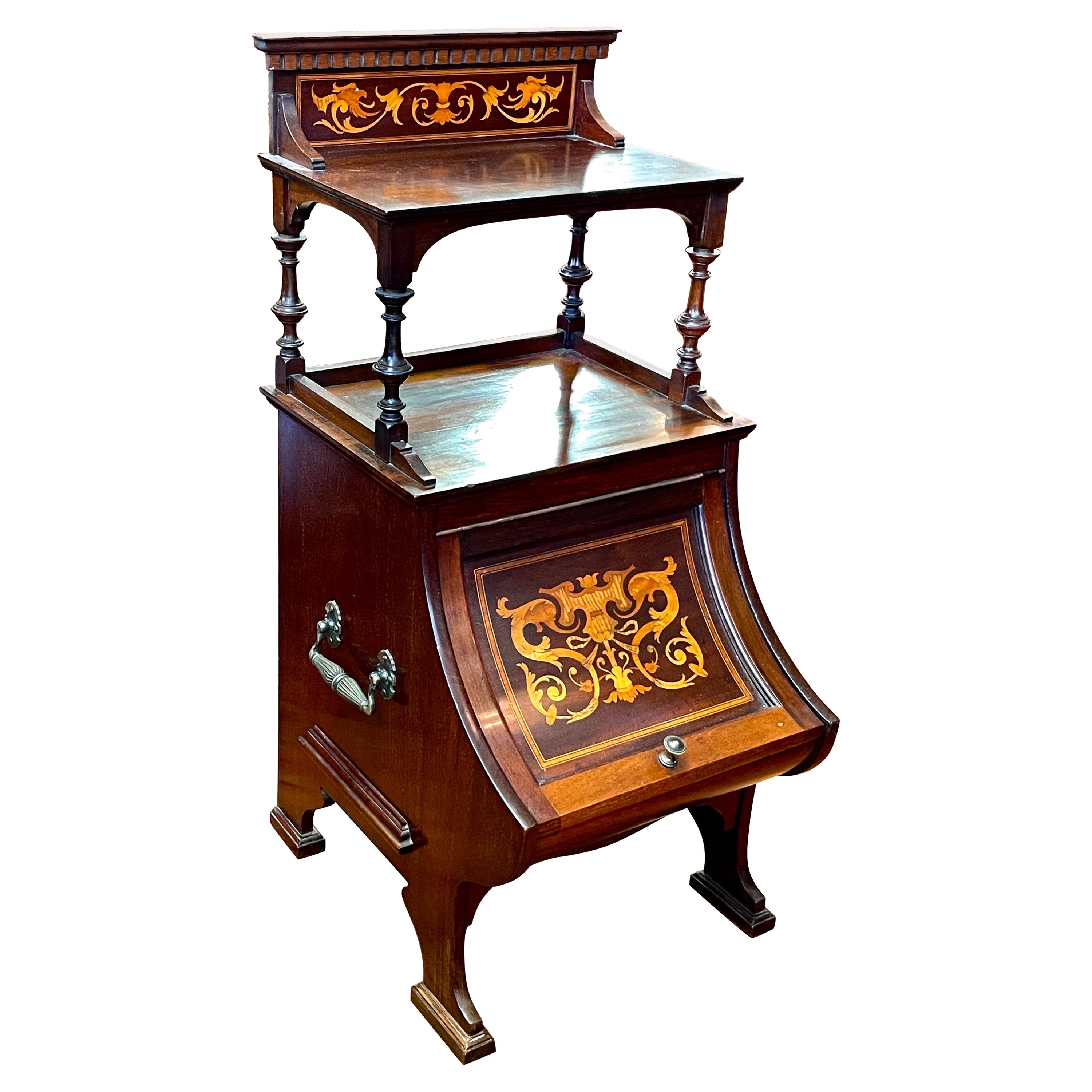 Finest Antique 19thC English Neoclassical Inlaid Mahogany Perdonium or Coal Hod