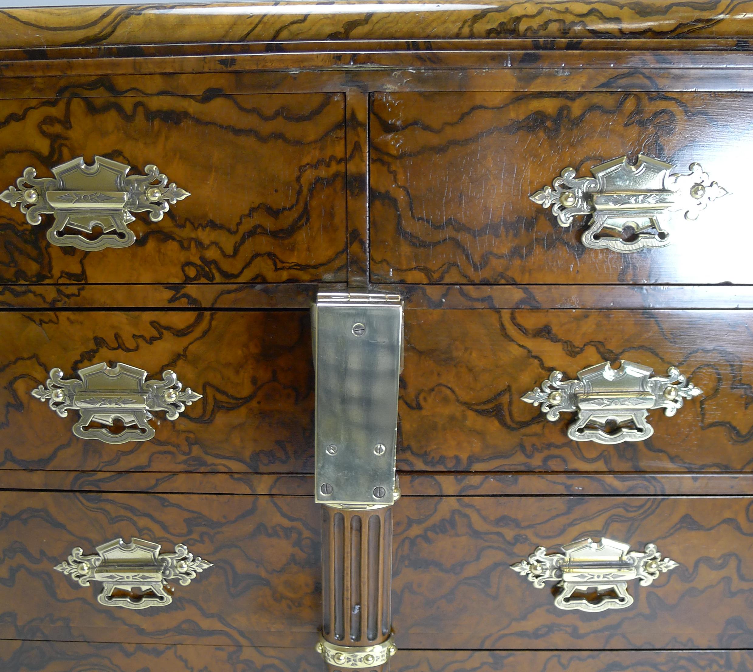 Finest Antique English Burr Walnut and Brass Cigar Cabinet / Humidor, circa 1880 In Good Condition For Sale In Bath, GB