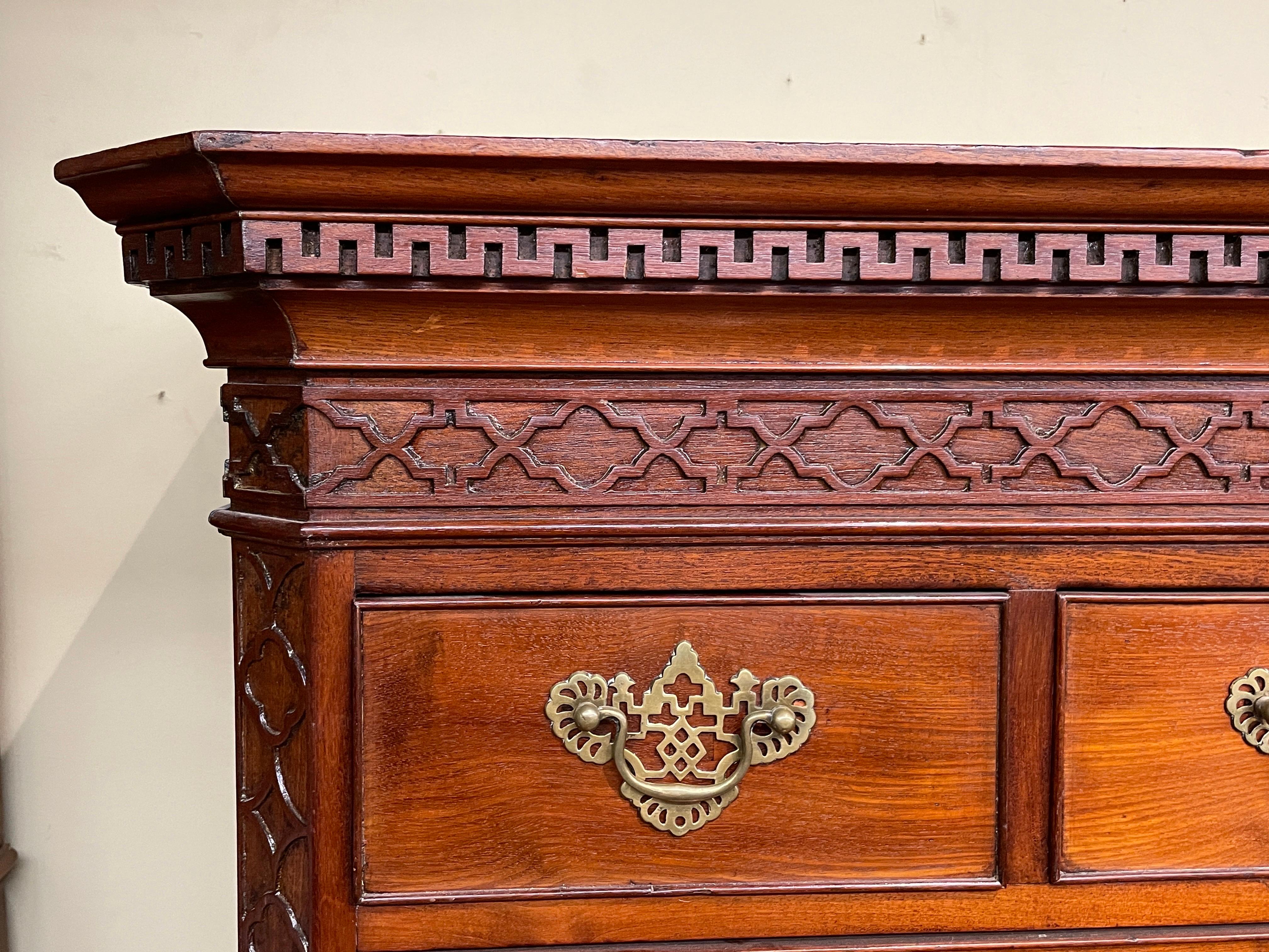 George III Finest Antique English Geo. III Figured Mahogany Chippendale Chest on Chest For Sale