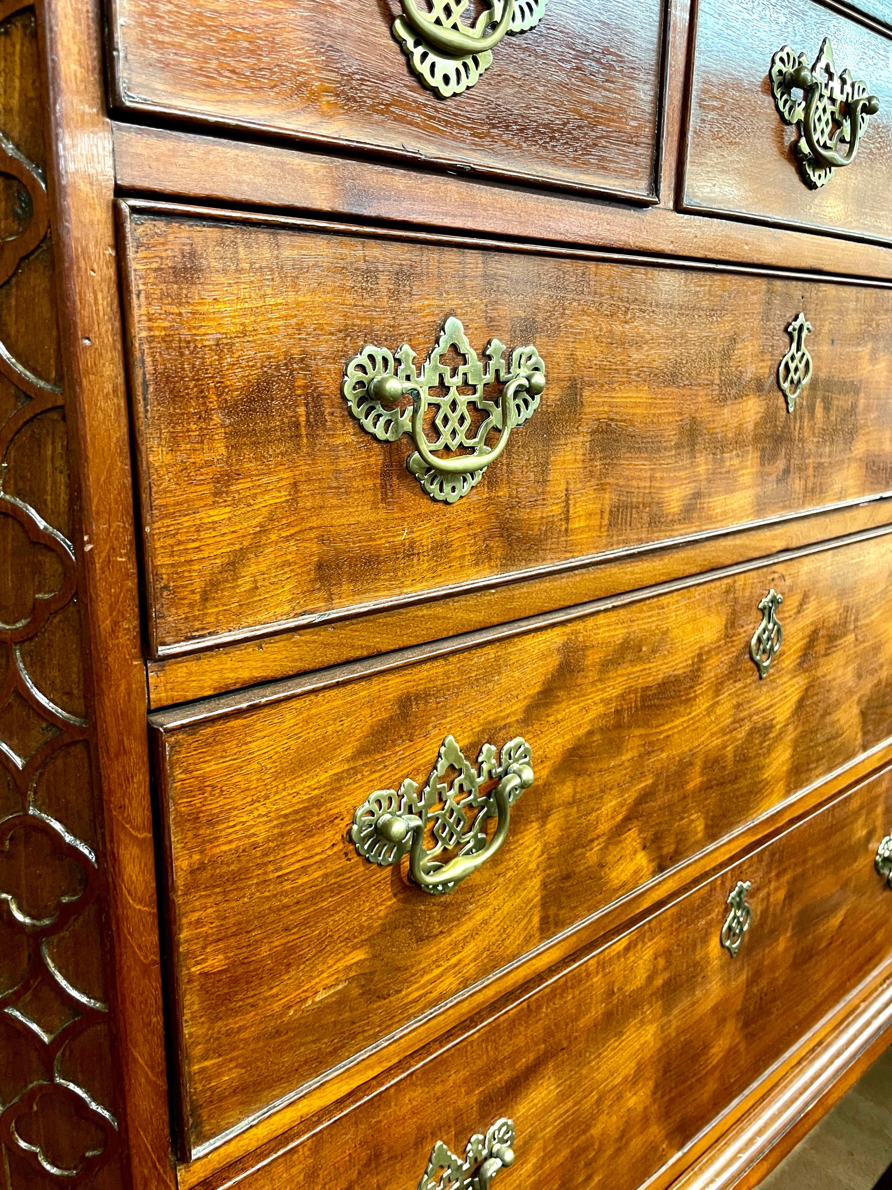 18th Century Finest Antique English Geo. III Figured Mahogany Chippendale Chest on Chest For Sale