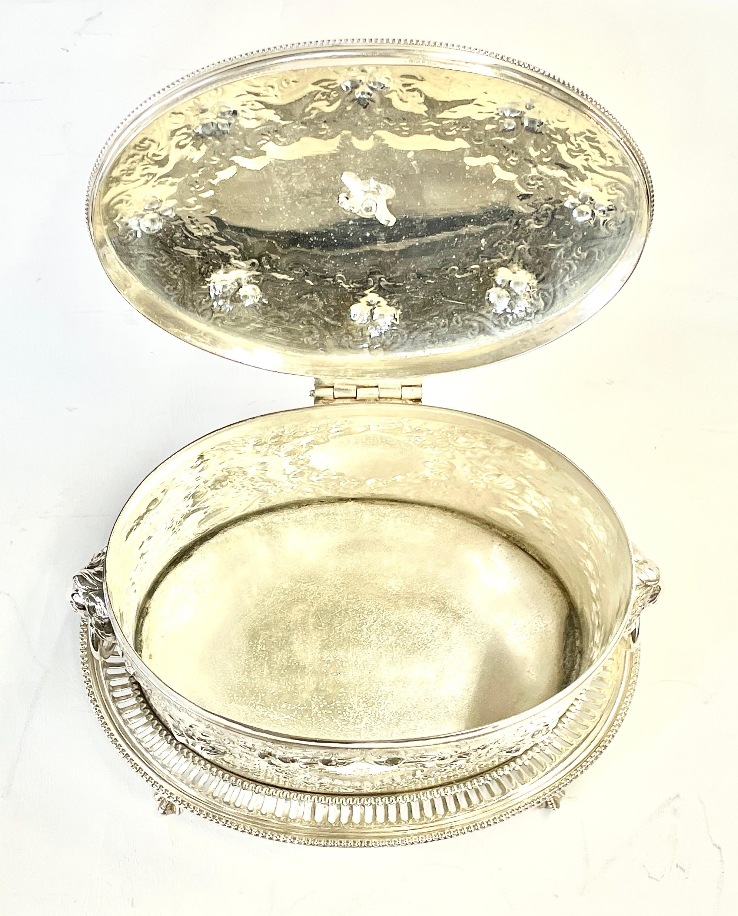 Silver Plate Finest Antique English Hand Chased & Engr. S/P Armorial Crested Oval Biscuit Box