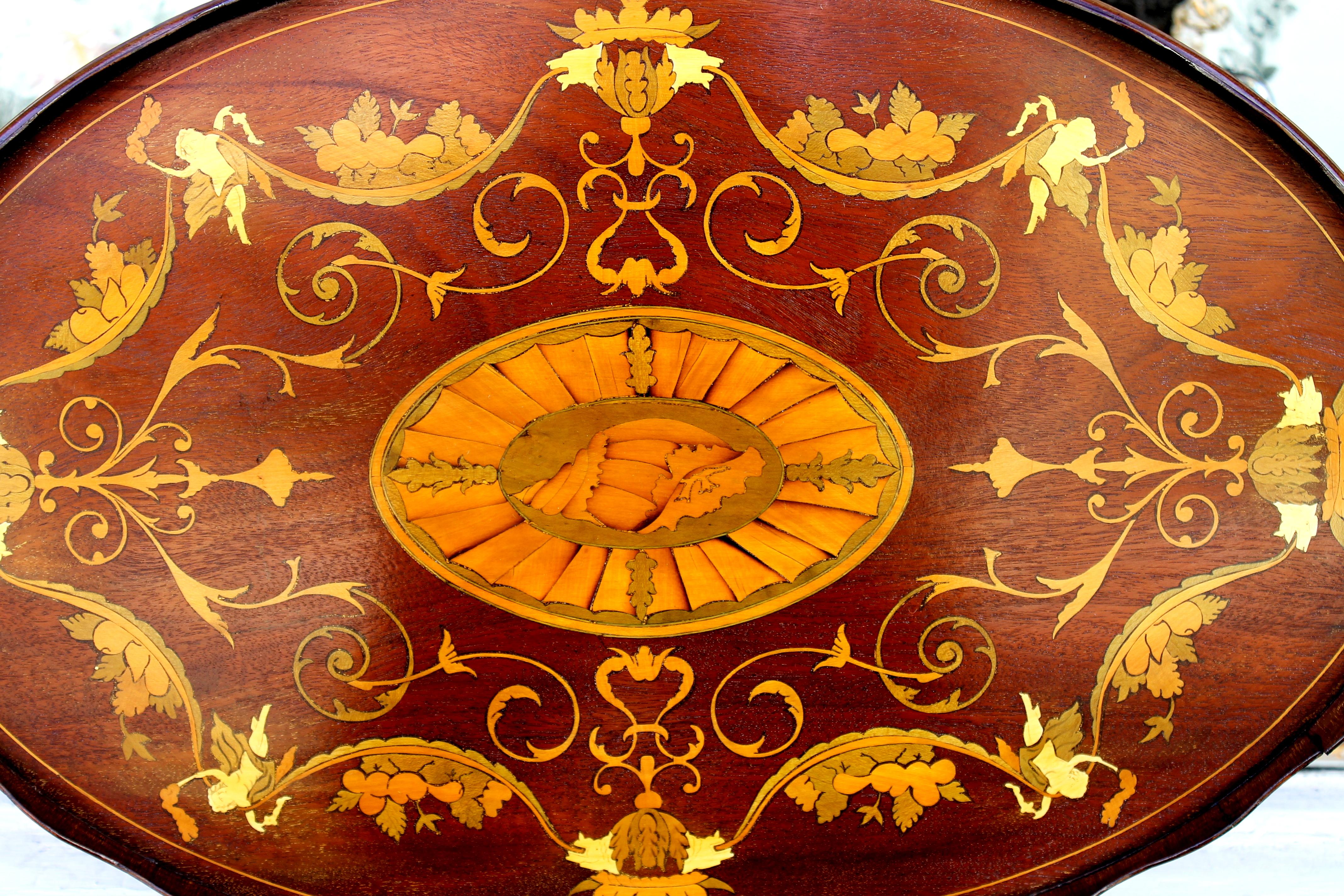 Inlay Finest Antique English Marquetry Inlaid Mahogany 