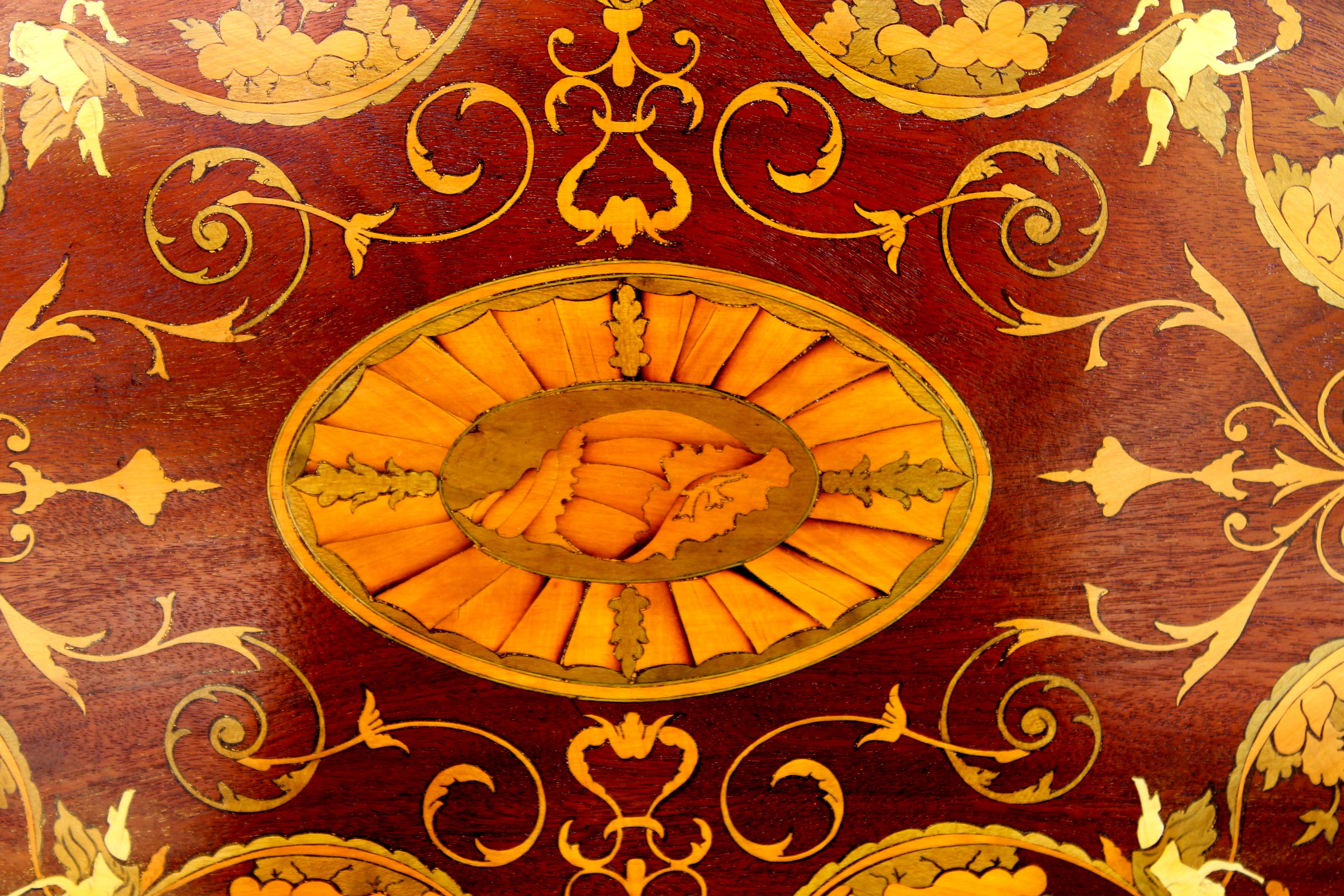 Finest Antique English Marquetry Inlaid Mahogany 