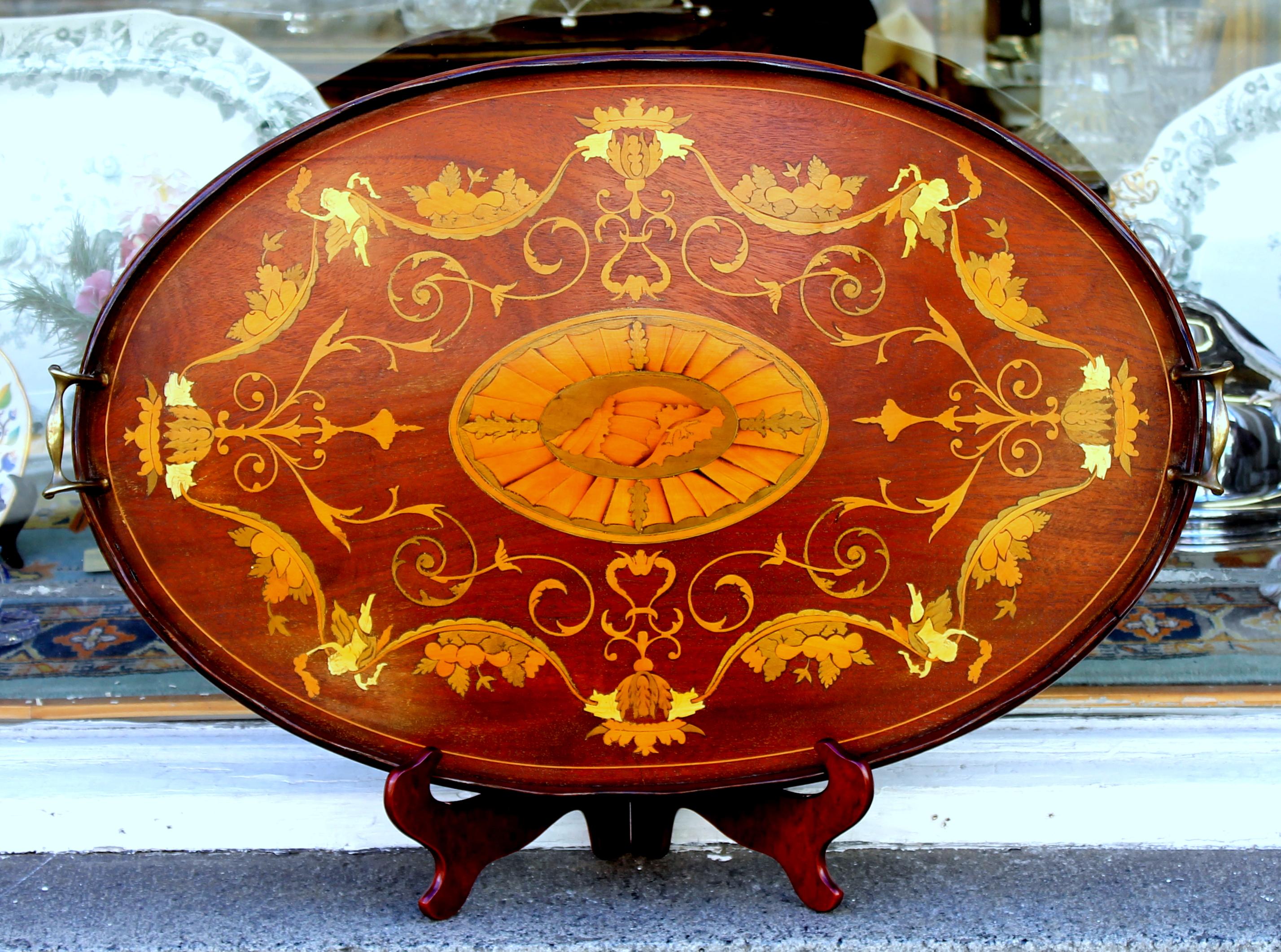 Finest Antique English Marquetry Inlaid Mahogany 