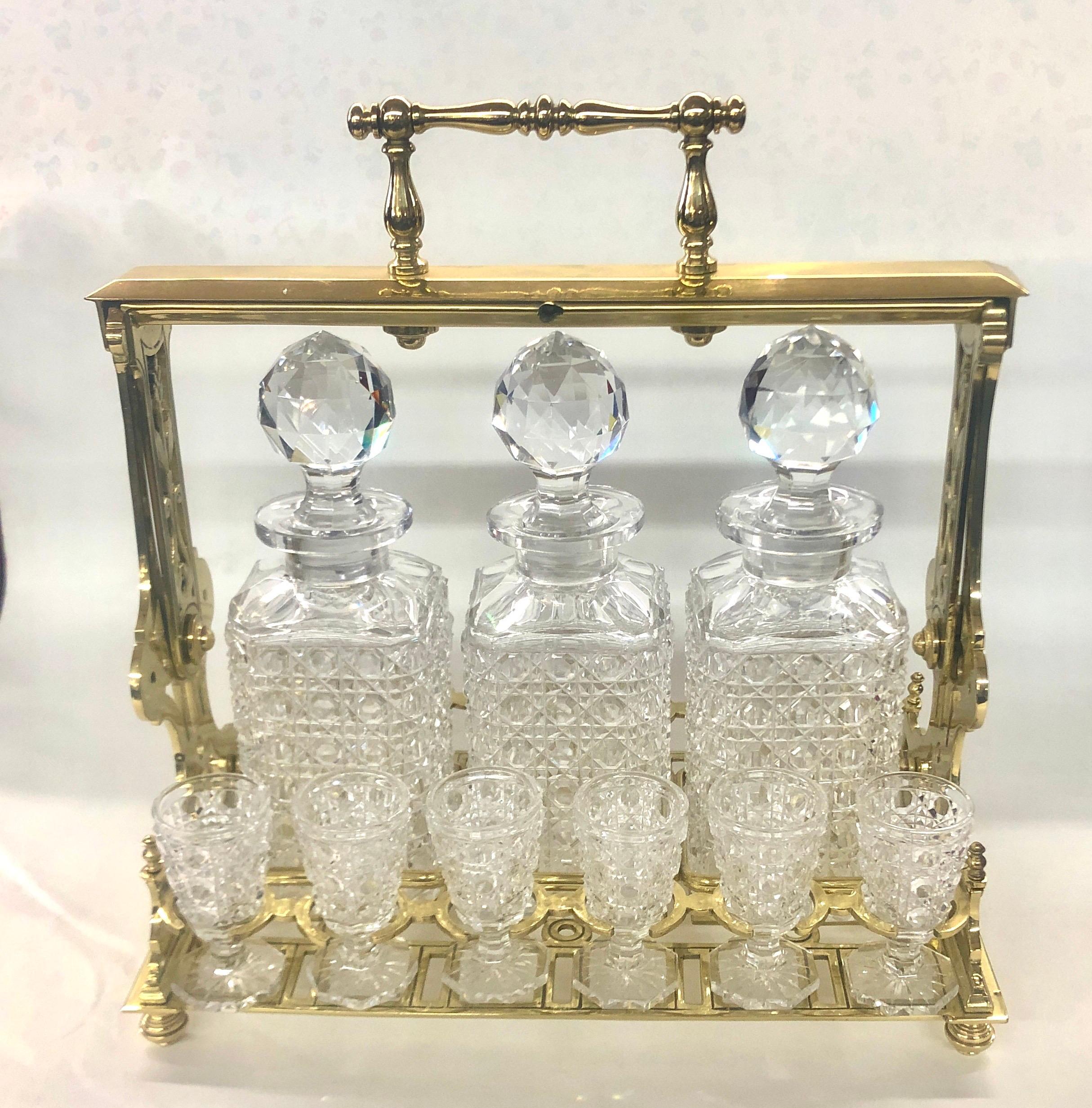 Finest Antique Signed Baccarat Handcut Crystal & Ormolu 3-Bottle Tantalus Set 8