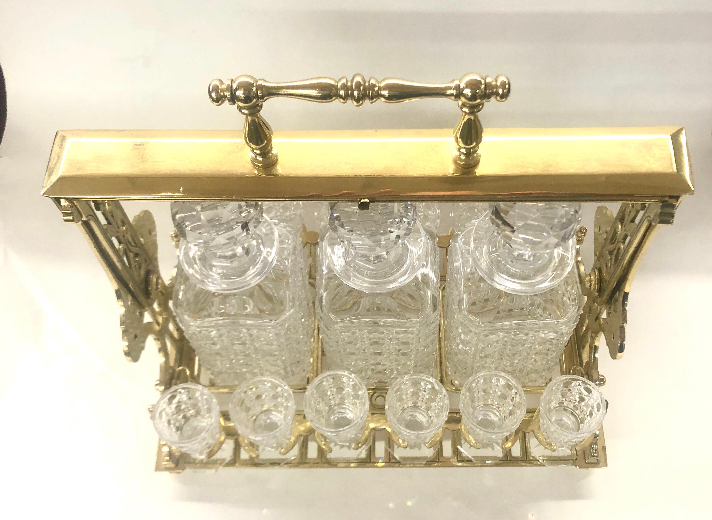 Finest Antique Signed Baccarat Handcut Crystal & Ormolu 3-Bottle Tantalus Set 9