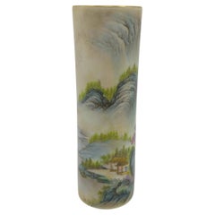 Finest Chinese Famille Rose Fencai Shanshui Cylinder Vase Gilt Rim Early 20th C