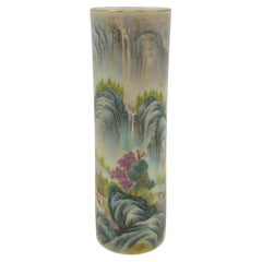 Antique Finest Chinese Famille Rose Fencai Shanshui Cylinder Vase Gilt Rim Early 20th C