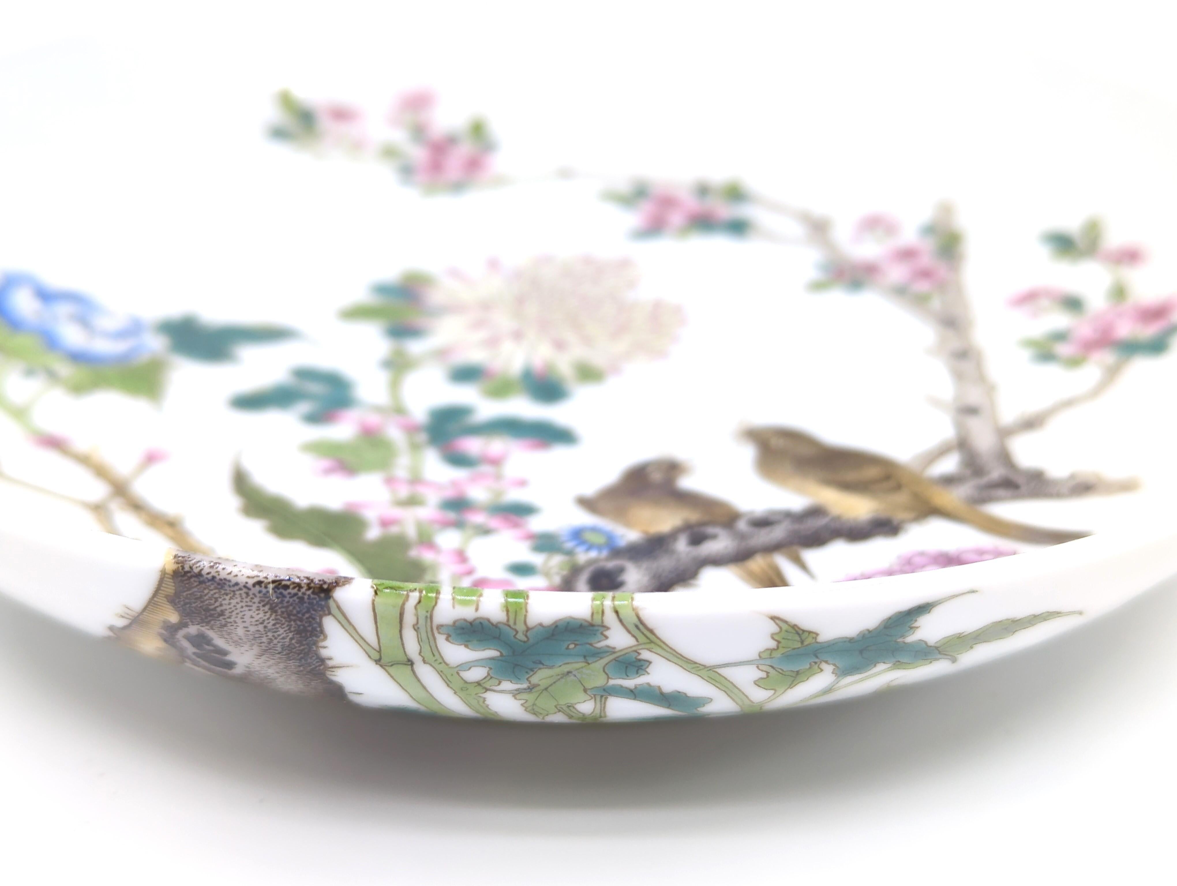 Finest Chinese Porcelain Falangcai Enamel Plate Birds Blossoms Republic ROC 20c  In Good Condition For Sale In Richmond, CA