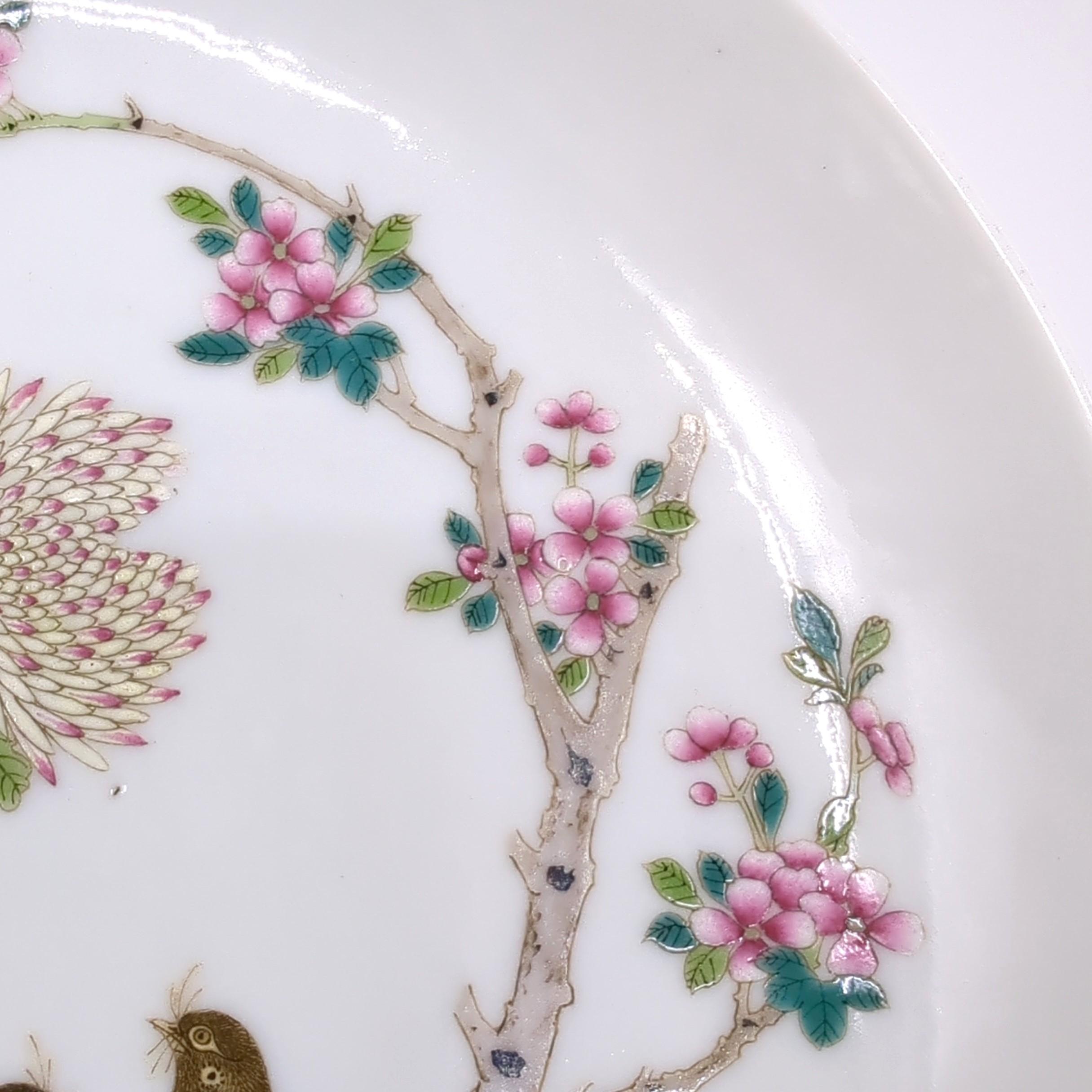 Finest Chinese Porcelain Falangcai Enamel Plate Birds Blossoms Republic ROC 20c For Sale 2