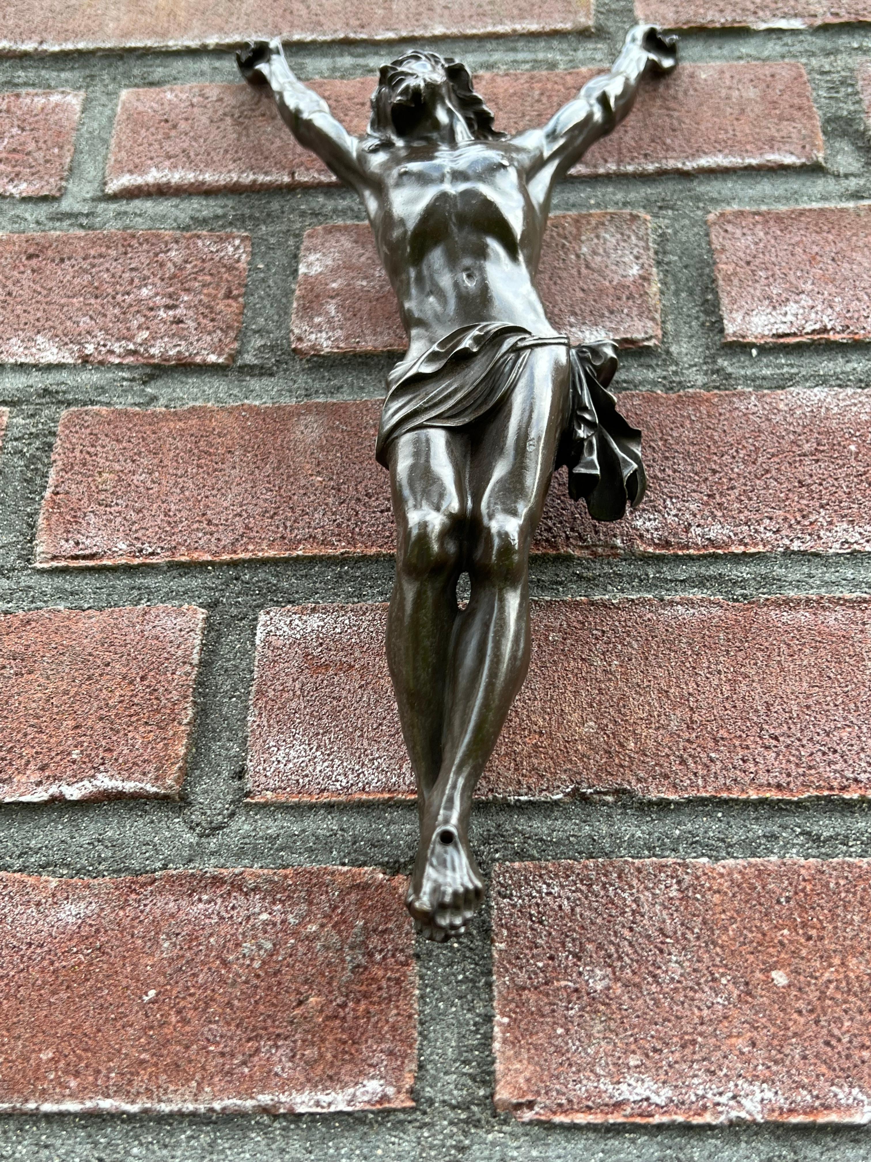 Finest Detailed and Patina Antique Bronze Corpus of Christ for Wall Mounting For Sale 6