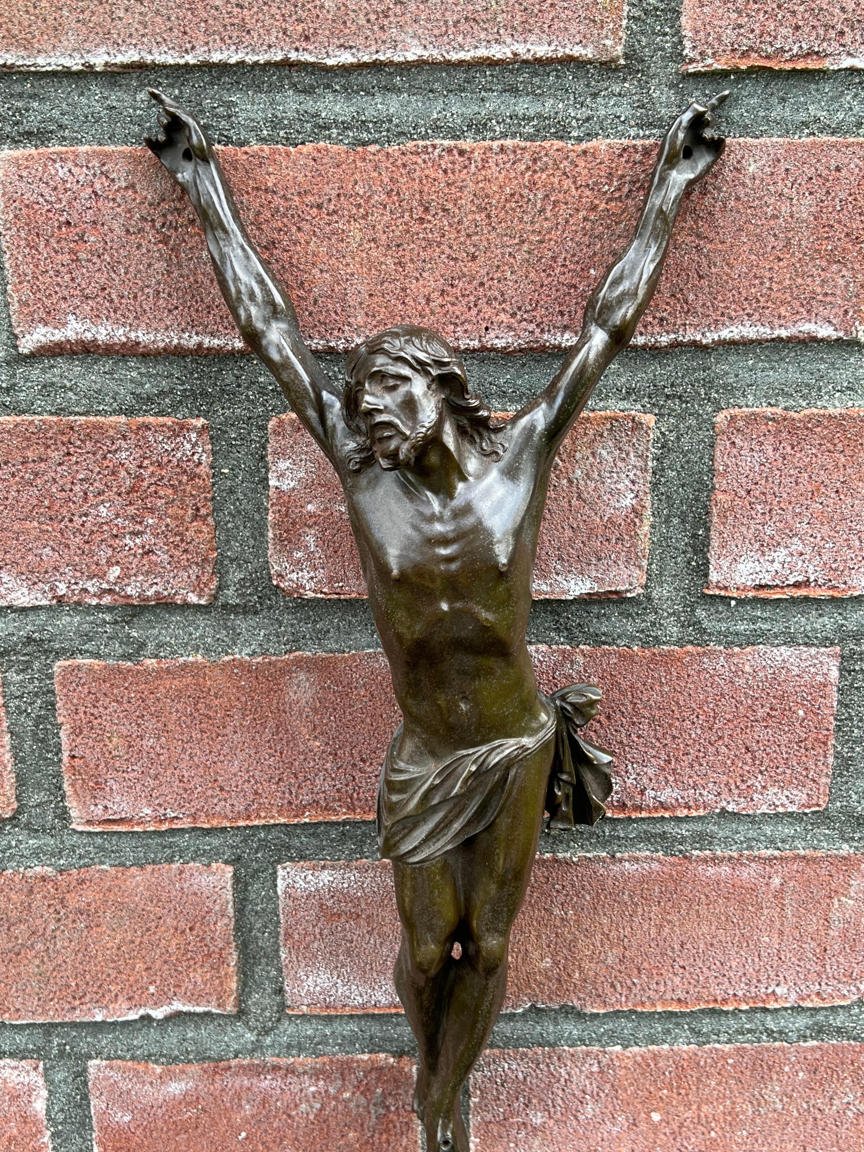 Finest Detailed and Patina Antique Bronze Corpus of Christ for Wall Mounting For Sale 7