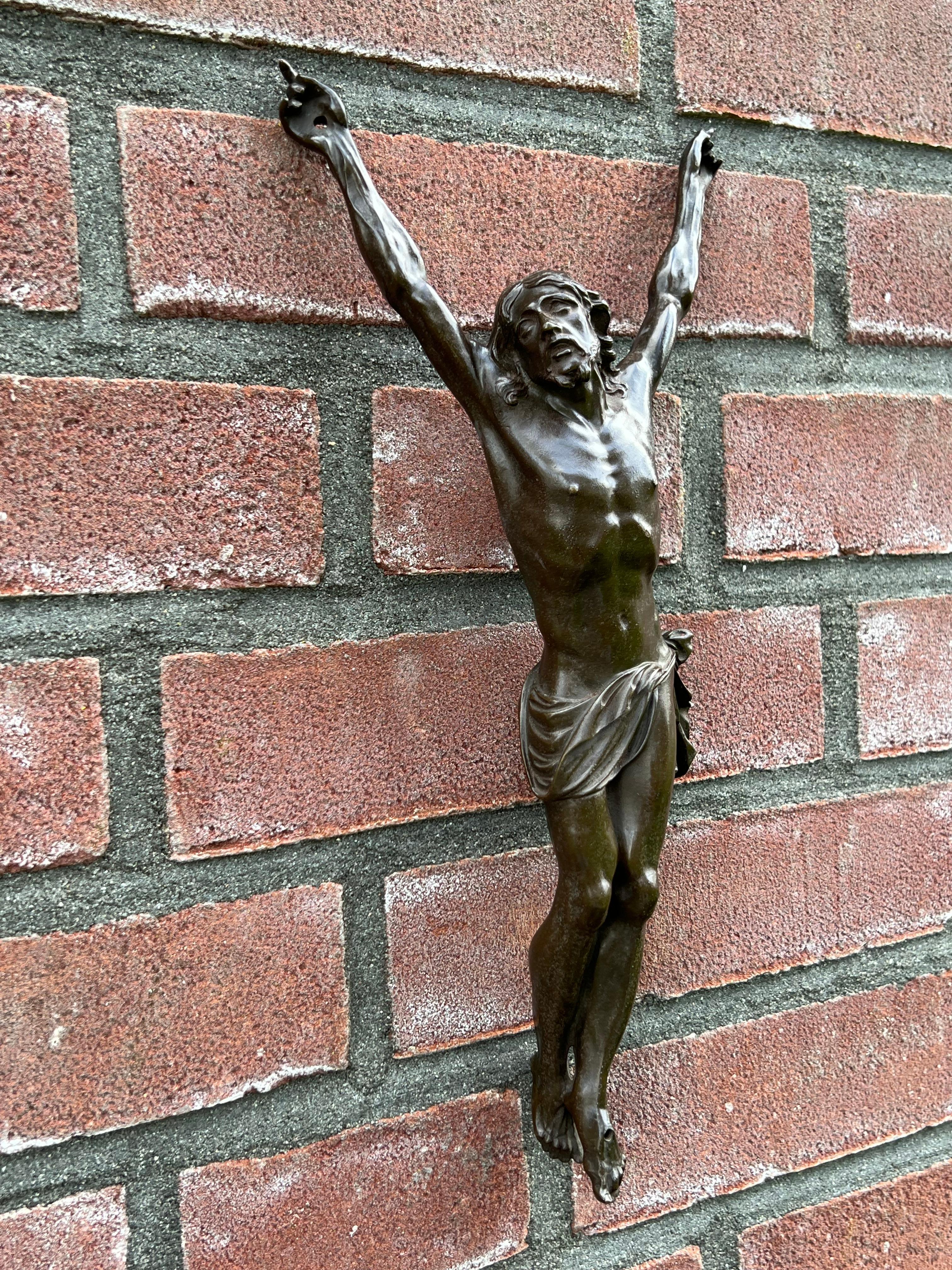 Finest Detailed and Patina Antique Bronze Corpus of Christ for Wall Mounting For Sale 9