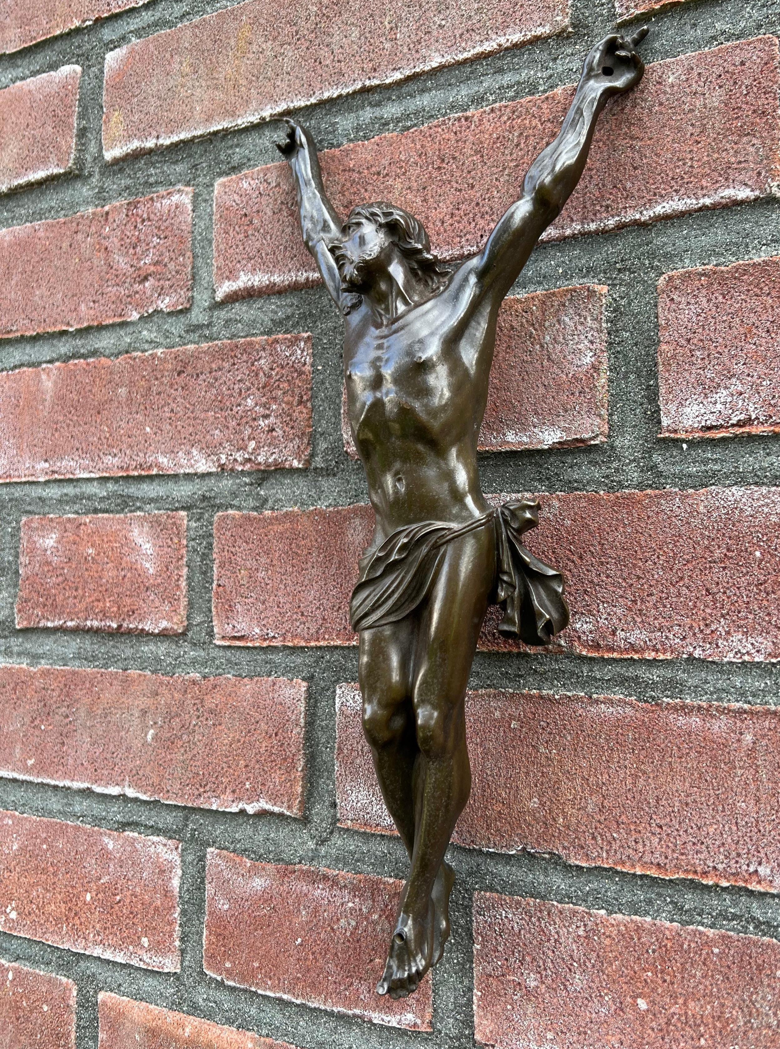 Finest Detailed and Patina Antique Bronze Corpus of Christ for Wall Mounting For Sale 10