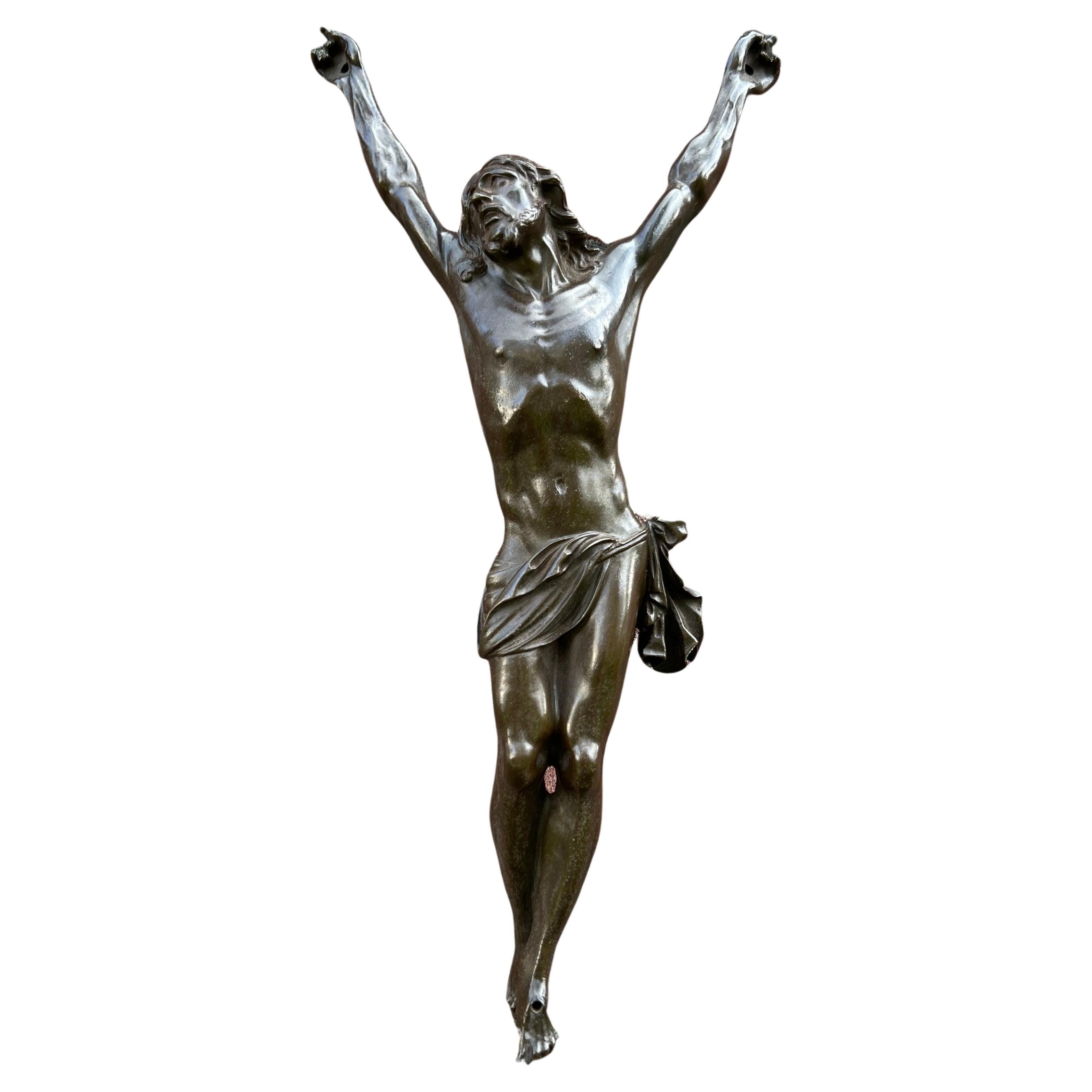 Finest Detailed and Patina Antique Bronze Corpus of Christ for Wall Mounting For Sale