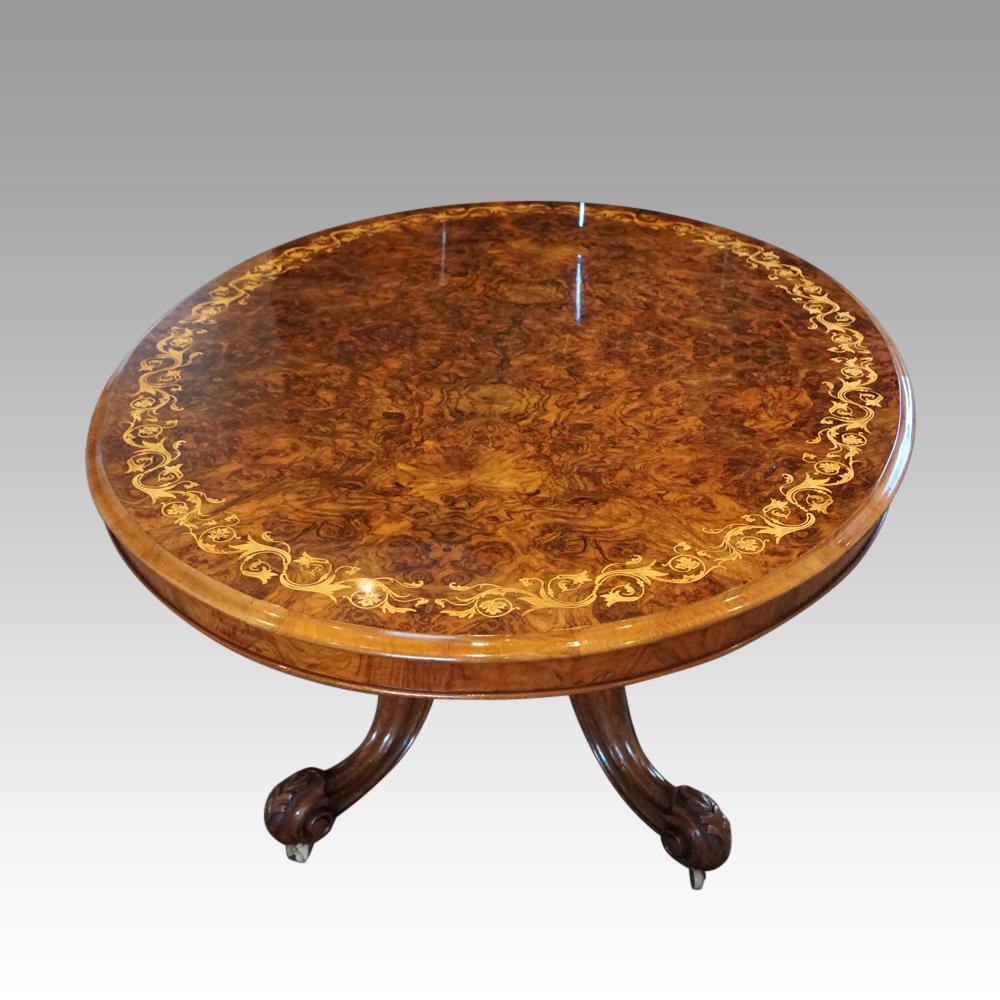 Late 19th Century Finest English Burl Walnut Inlaid Dining Table For Sale