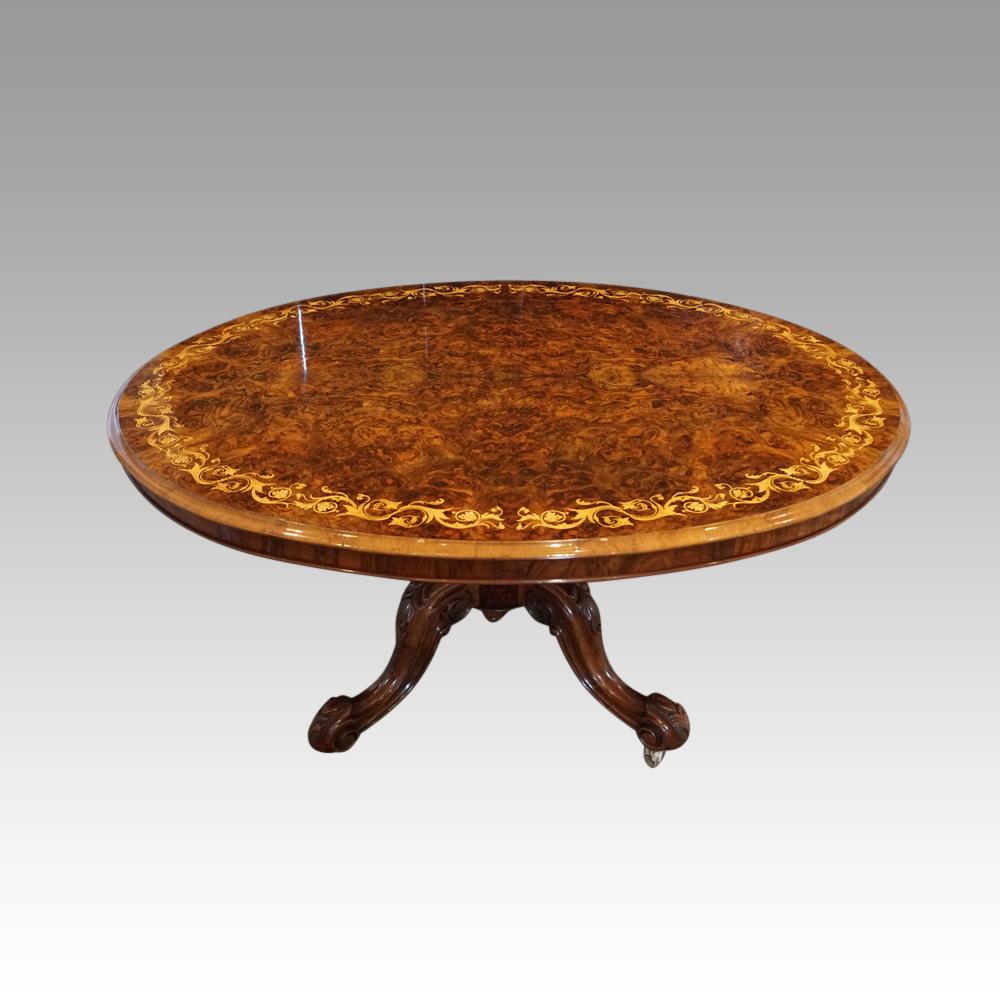 Finest English Burl Walnut Inlaid Dining Table For Sale 3