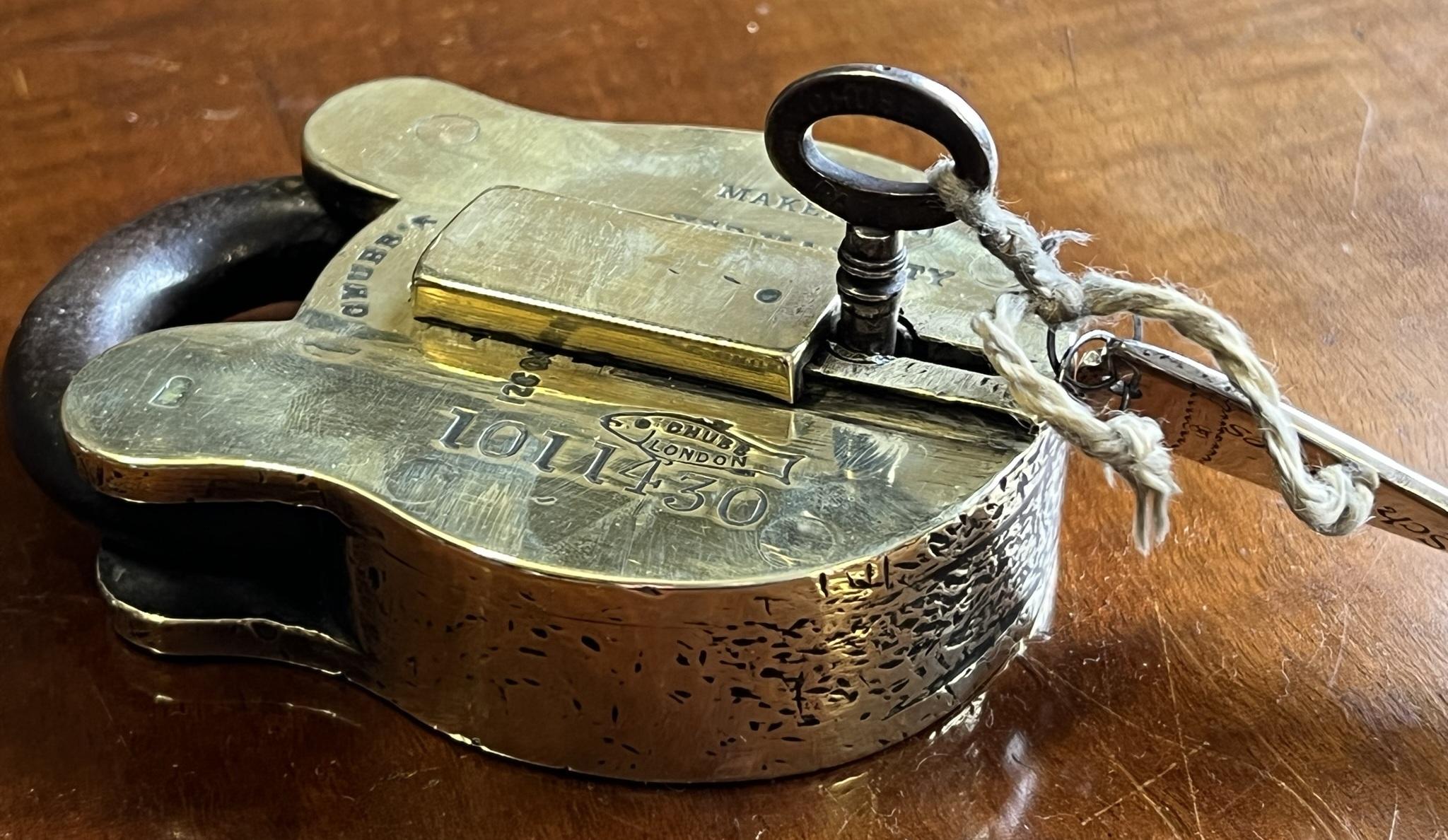 Brass Finest Example Fully Hallmarked Chubbs Victorian Patent Padlock Original Key