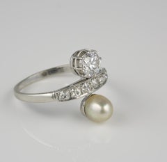 French You & Me Diamond Natural Pearl Platinum Ring