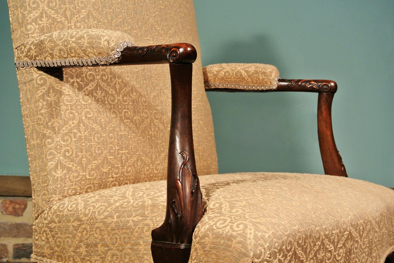 18th Century and Earlier Fine George II Mahogany Gentlemans Arm Chair in Pale Gold For Sale